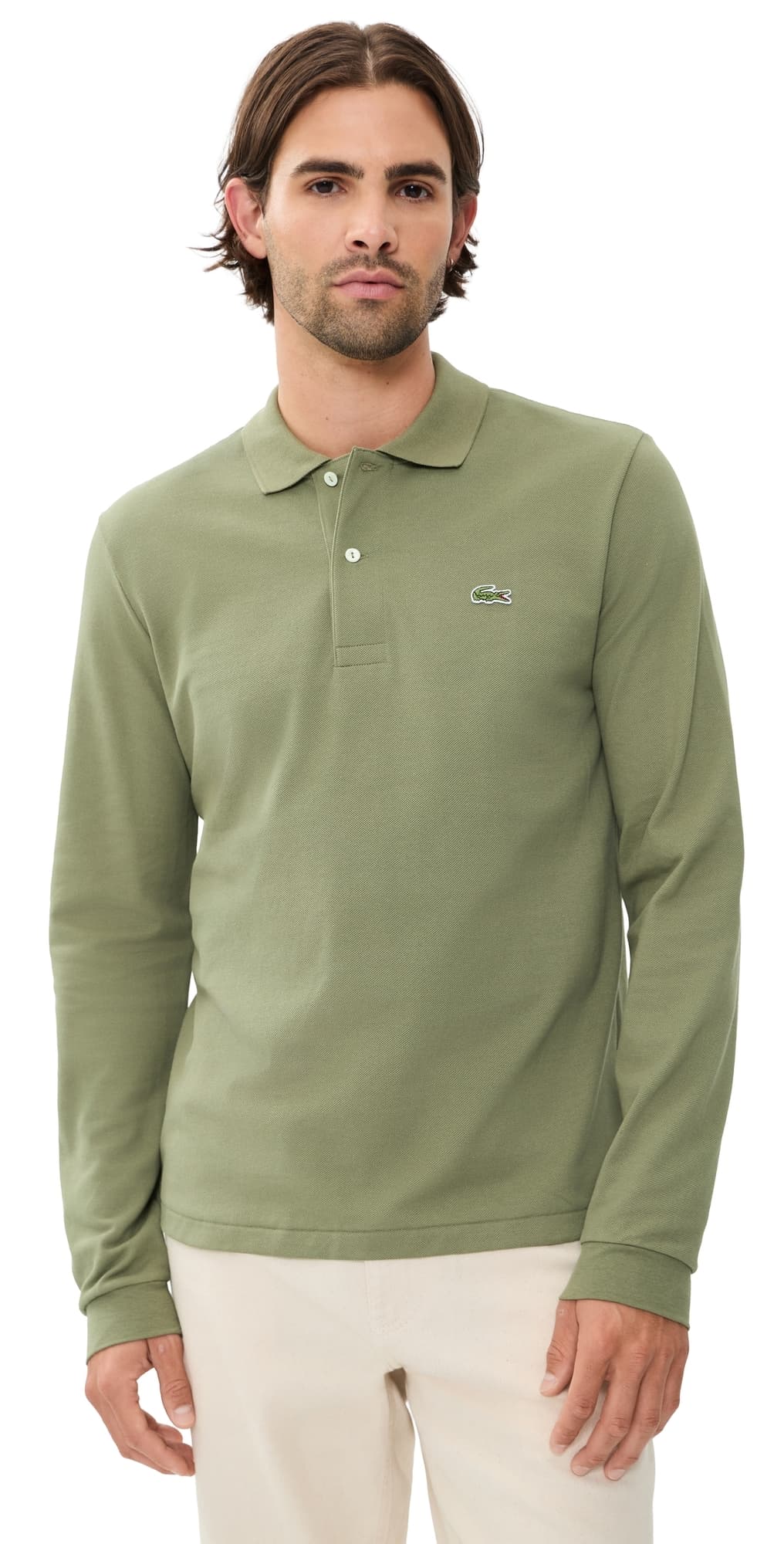 Lacoste Original Long Sleeve Cotton Pique Polo Kaki