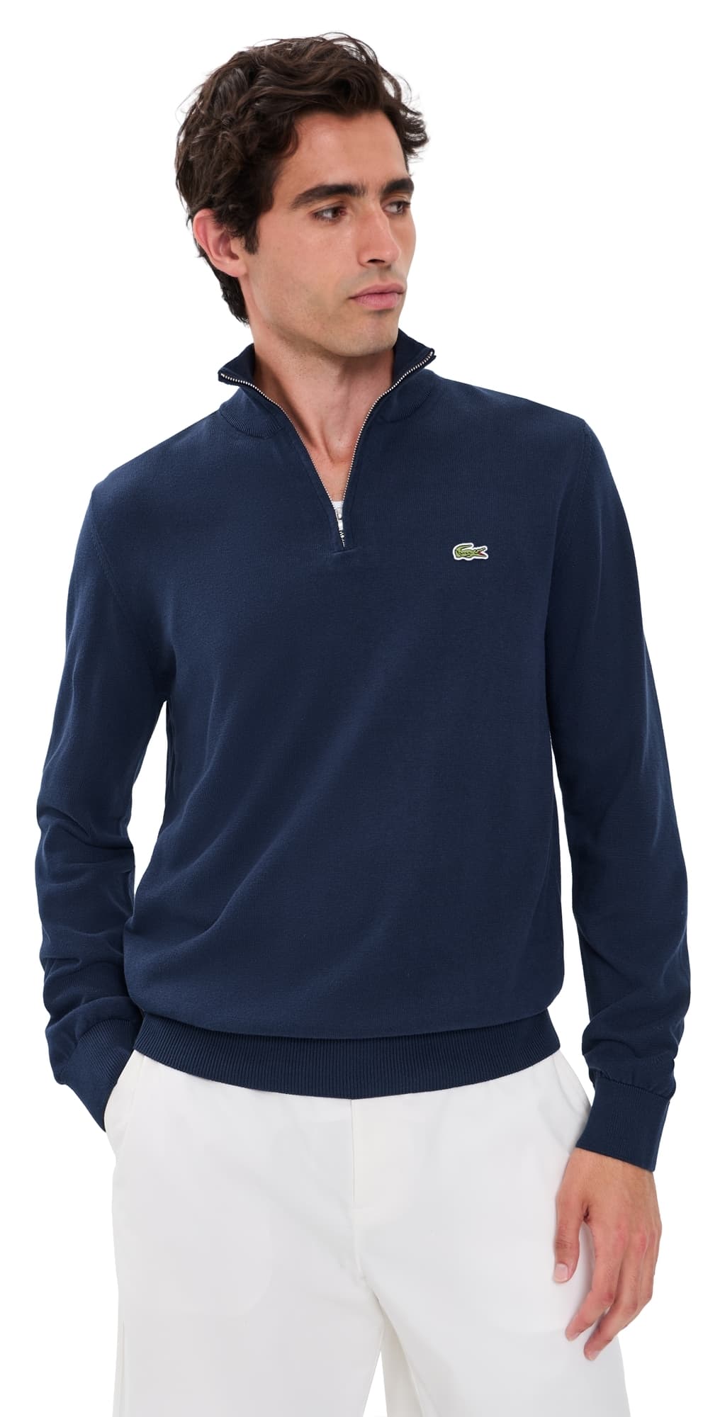Lacoste Cotton Quarter Zip Sweater Navy