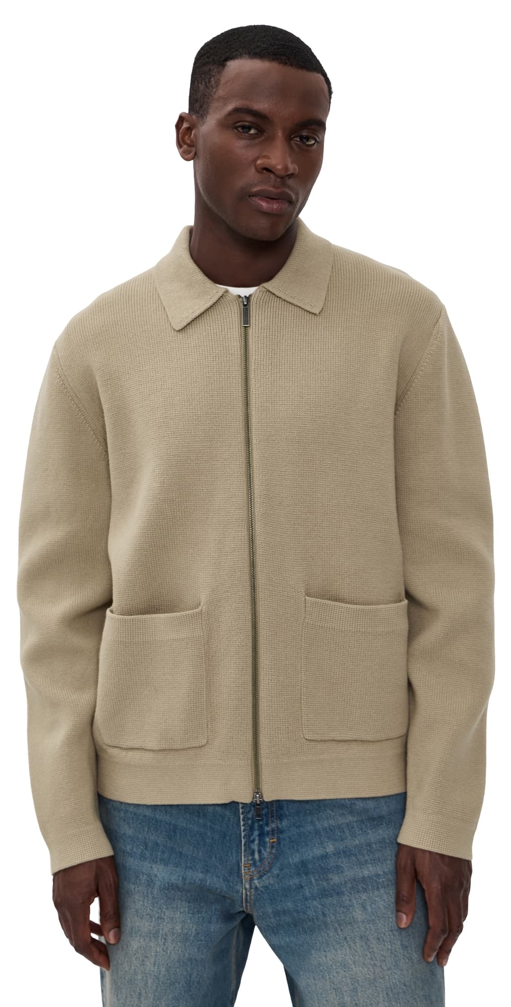 Les Deux Fischer Cotton Milano Zip Jacket Dark Sand · L