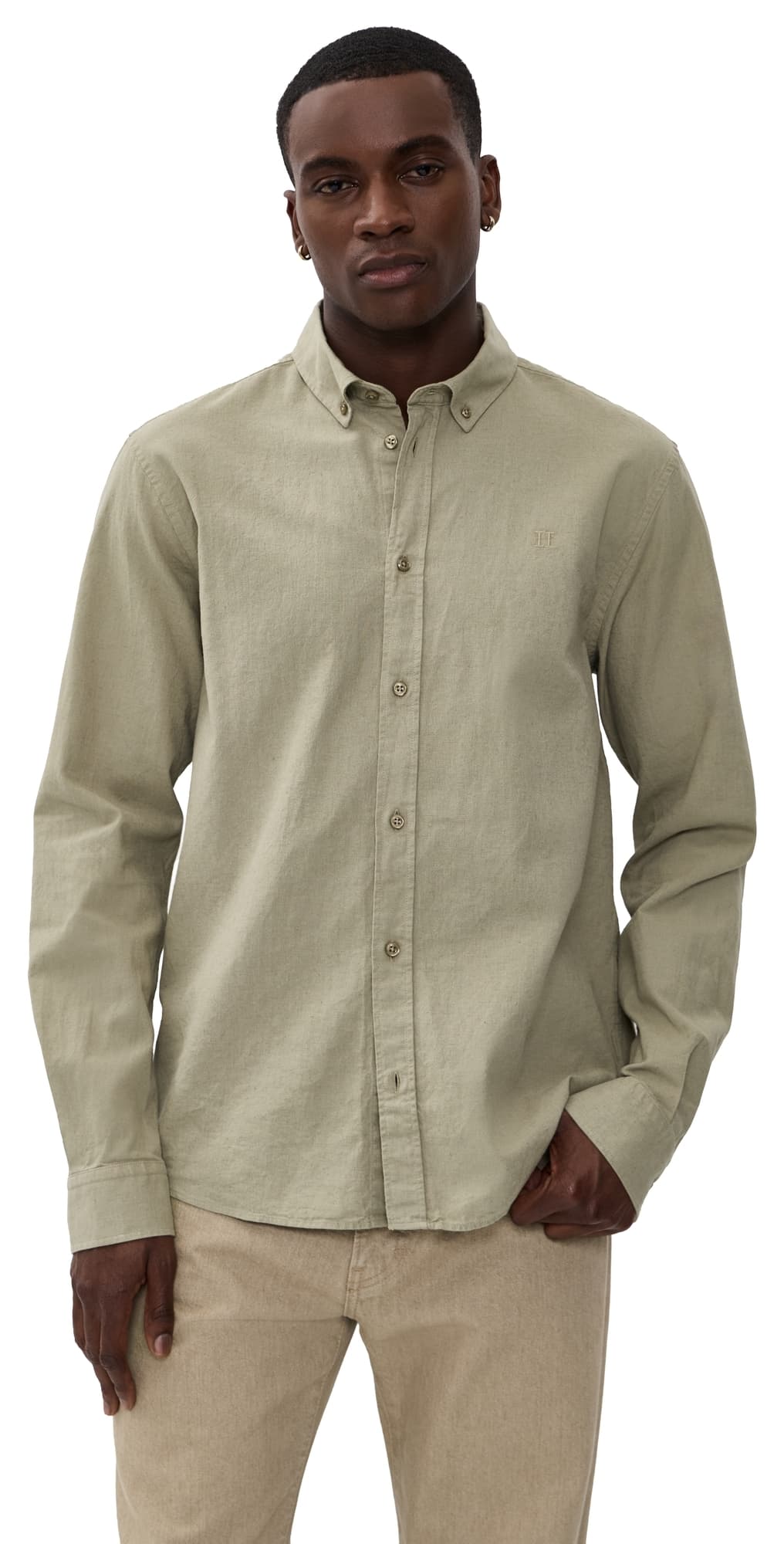 Les Deux Konrad Cotton Linen Shirt Laurel Oak Sand