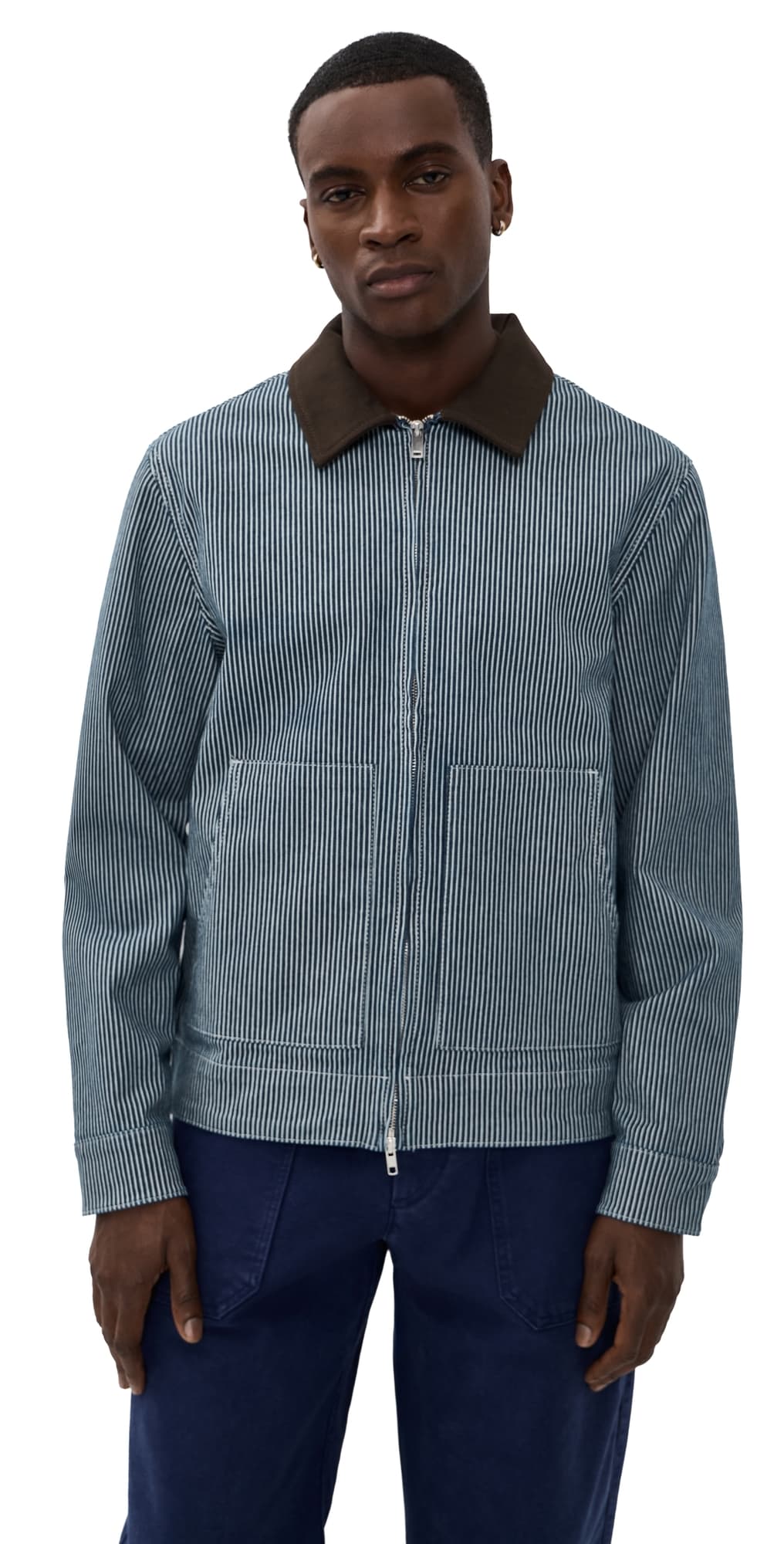 Les Deux Robert Striped Denim Jacket Dark Navy