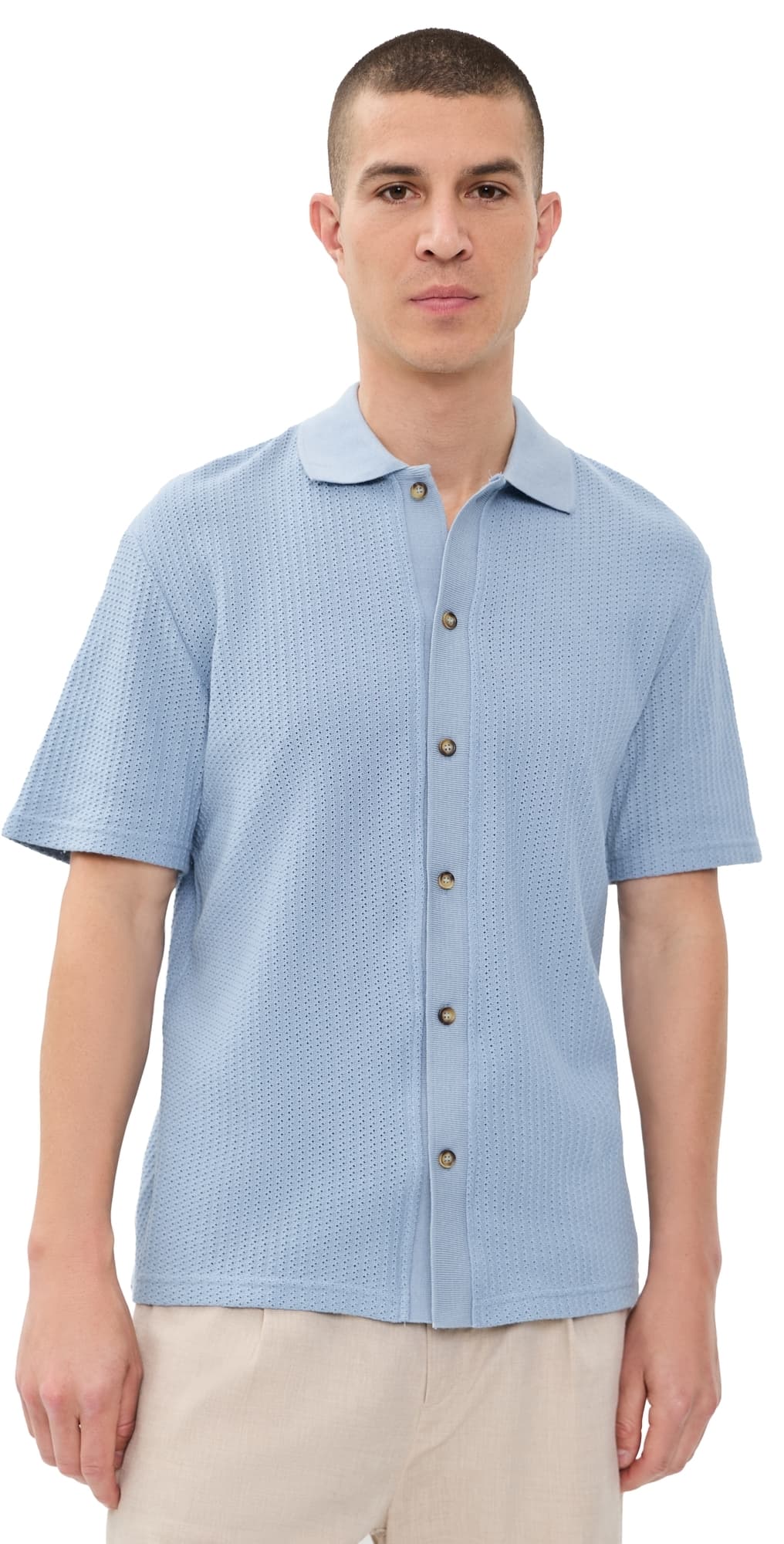 Les Deux Pointelle Shirt Faded Denim Blue