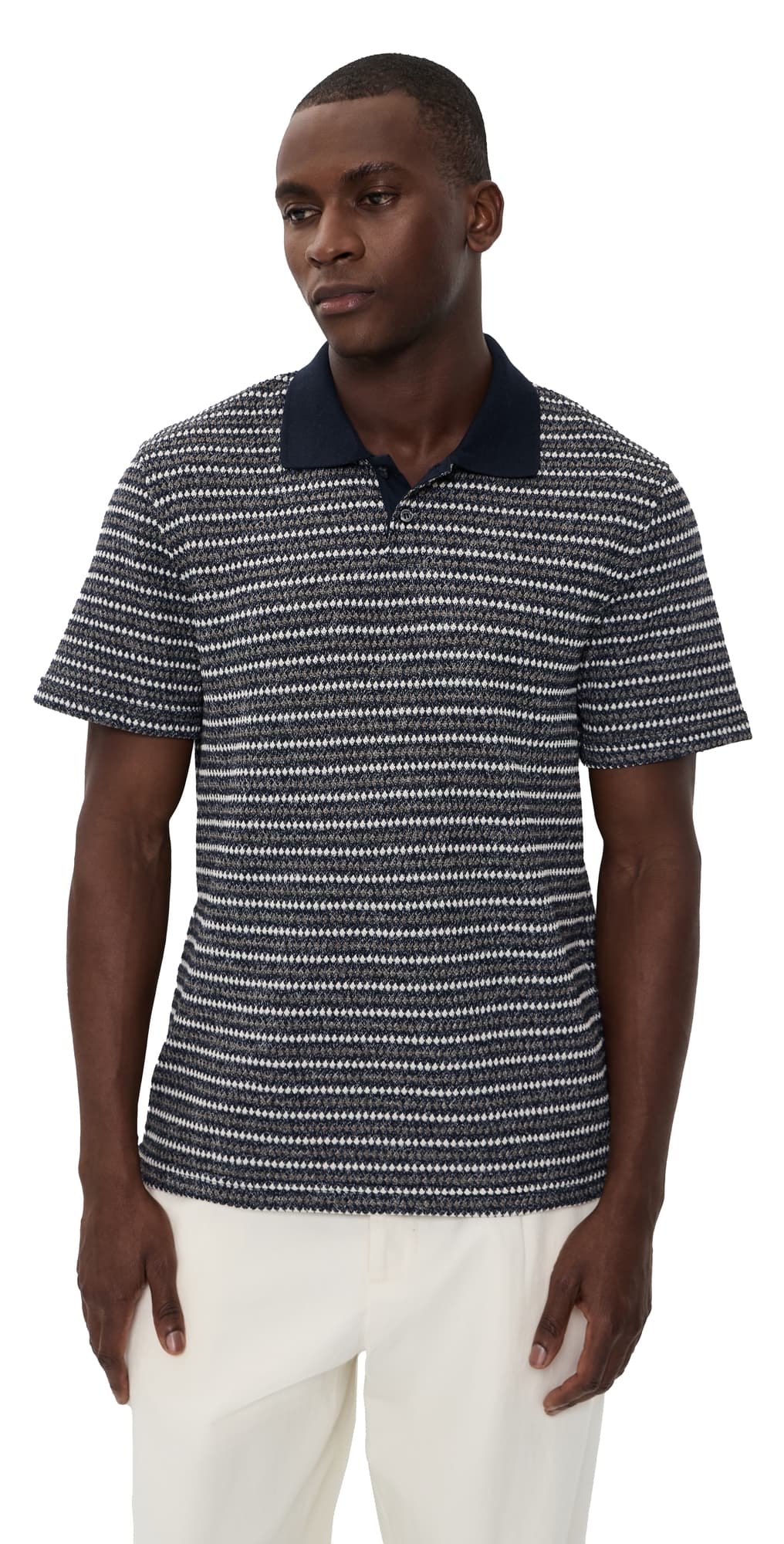 Les Deux Knitted Stripe Polo Dark Blue Night