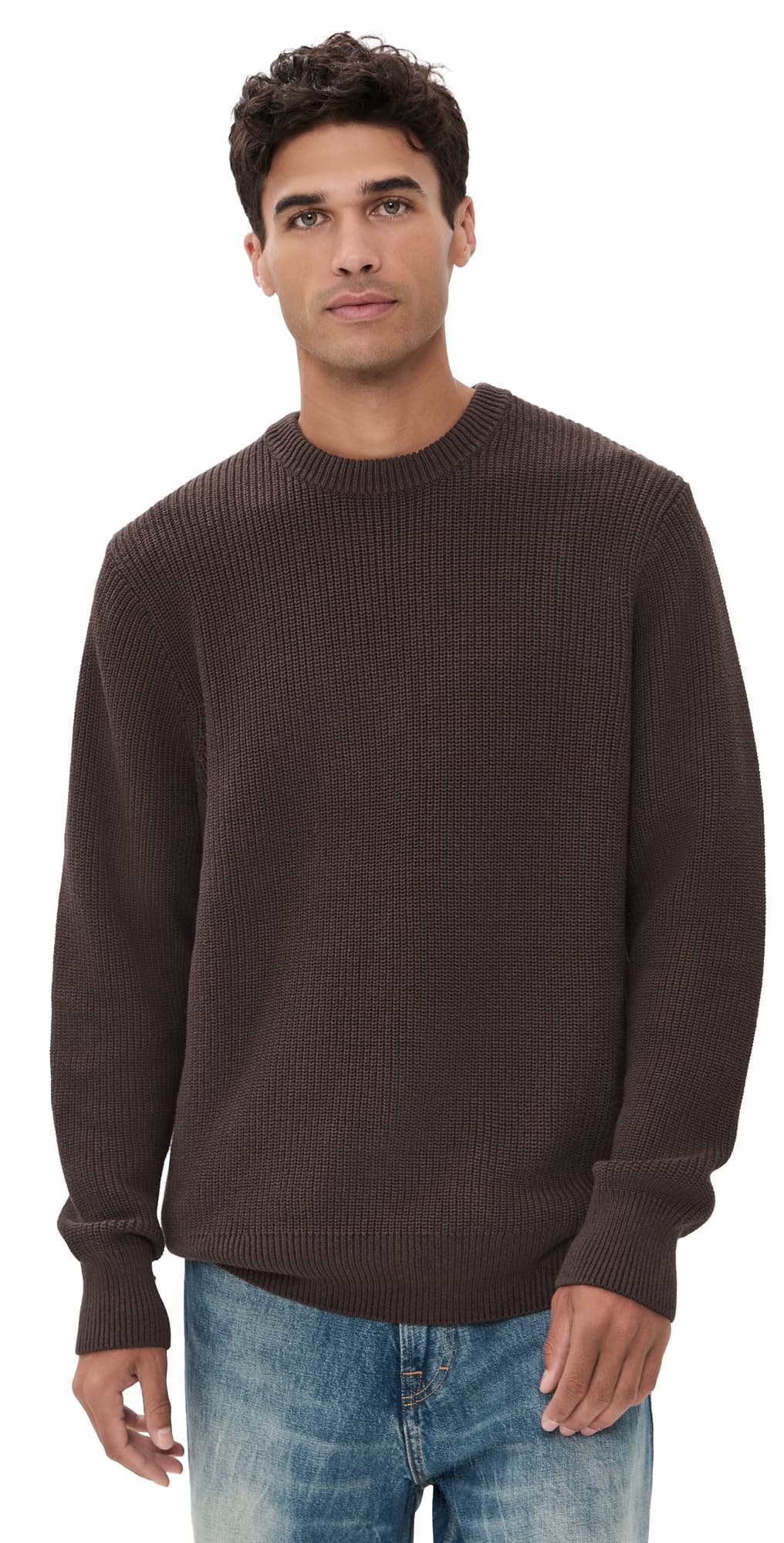 Les Deux Rib Crew Knit Sweater Mole Brown