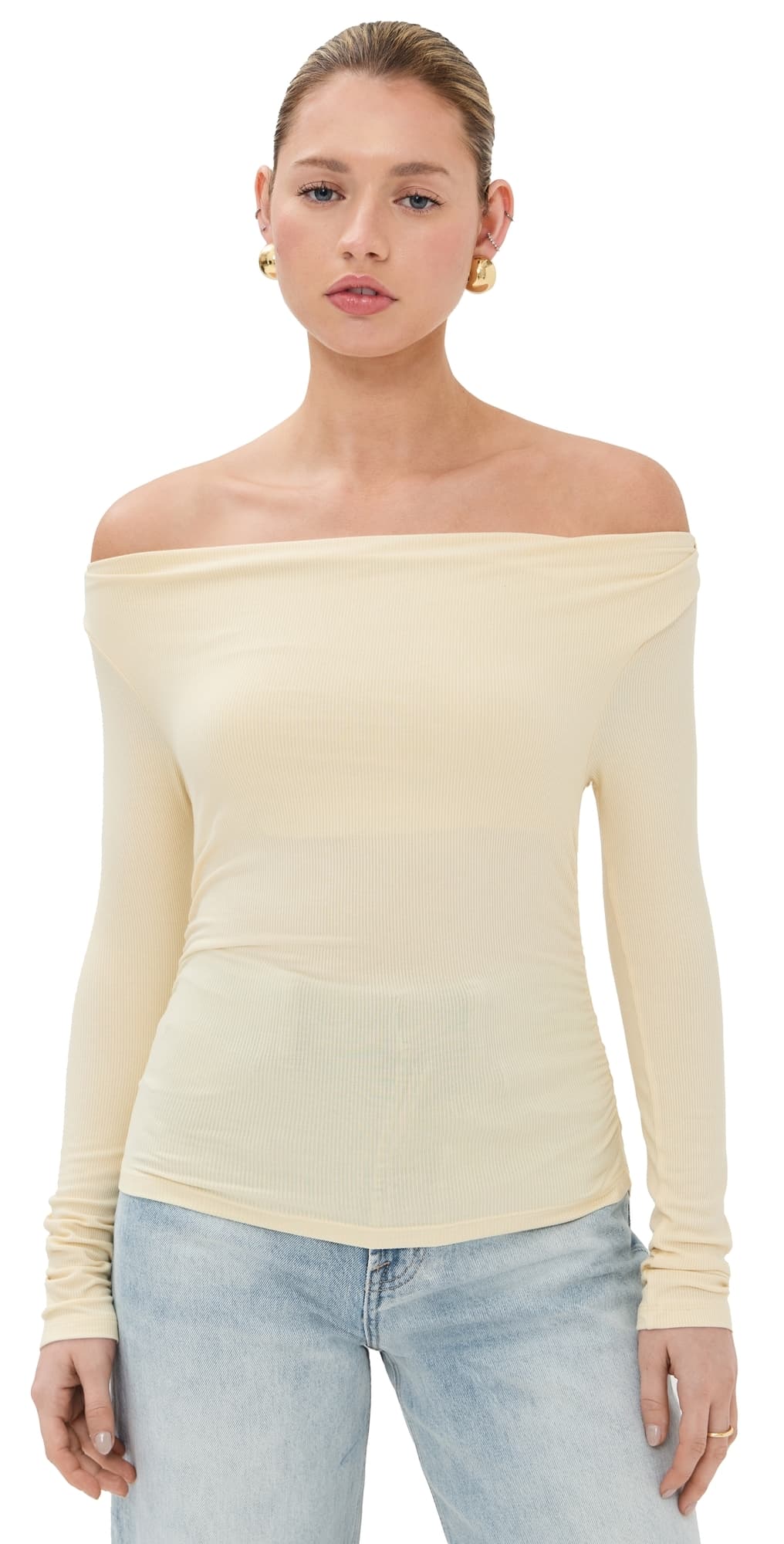 LE BOP Scarlet Off Shoulder Top Butter Yellow