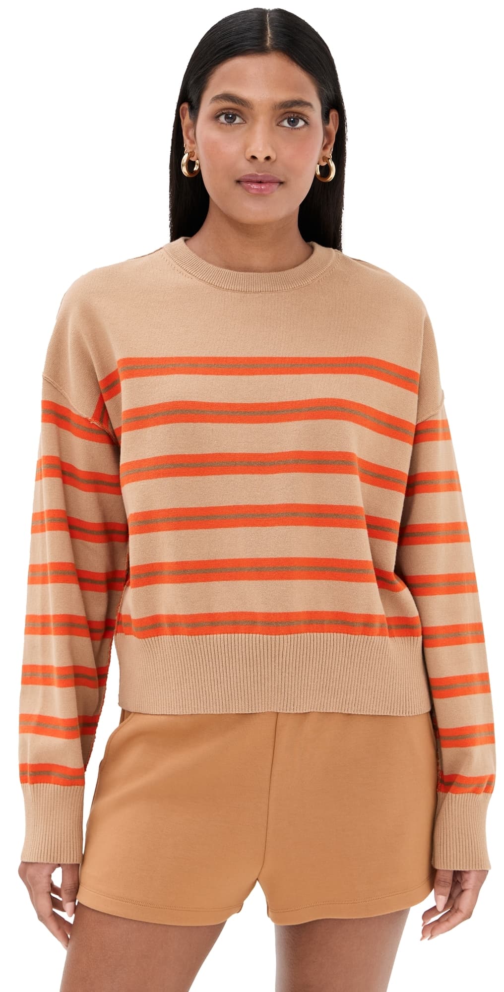 LE BOP Striped Boxy Pullover Camel Stripe · XL
