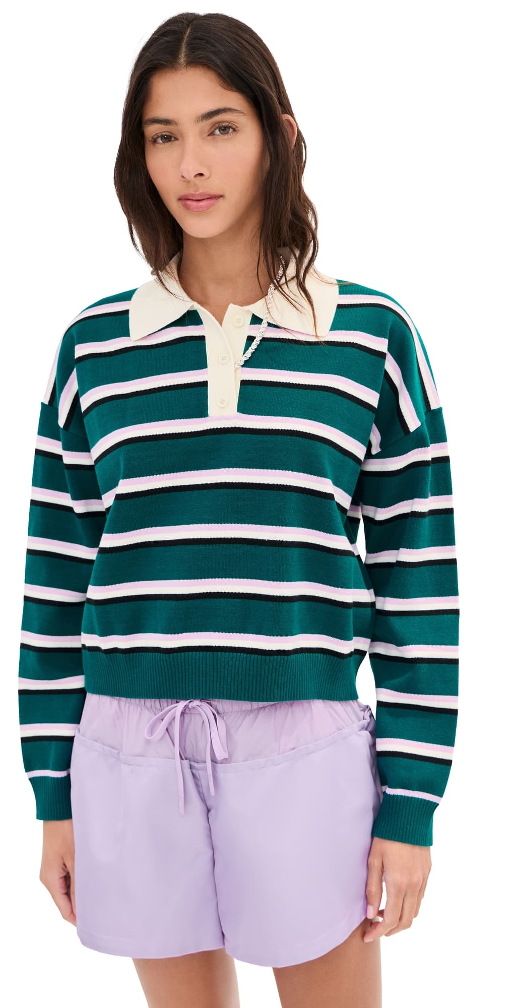 LE BOP Zadie Cropped Polo Juniper Stripe