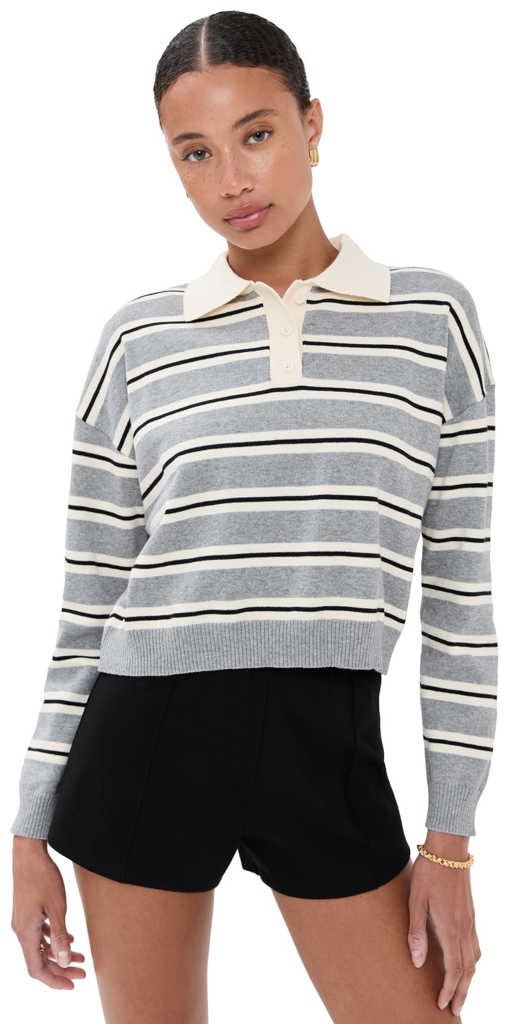 LE BOP Zadie Cropped Polo Heather Grey Stripe