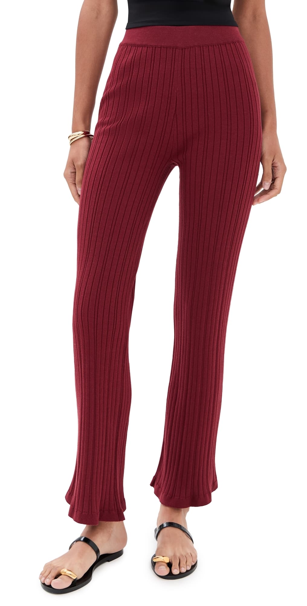 LE BOP Ribbed Flare Pants Oxblood