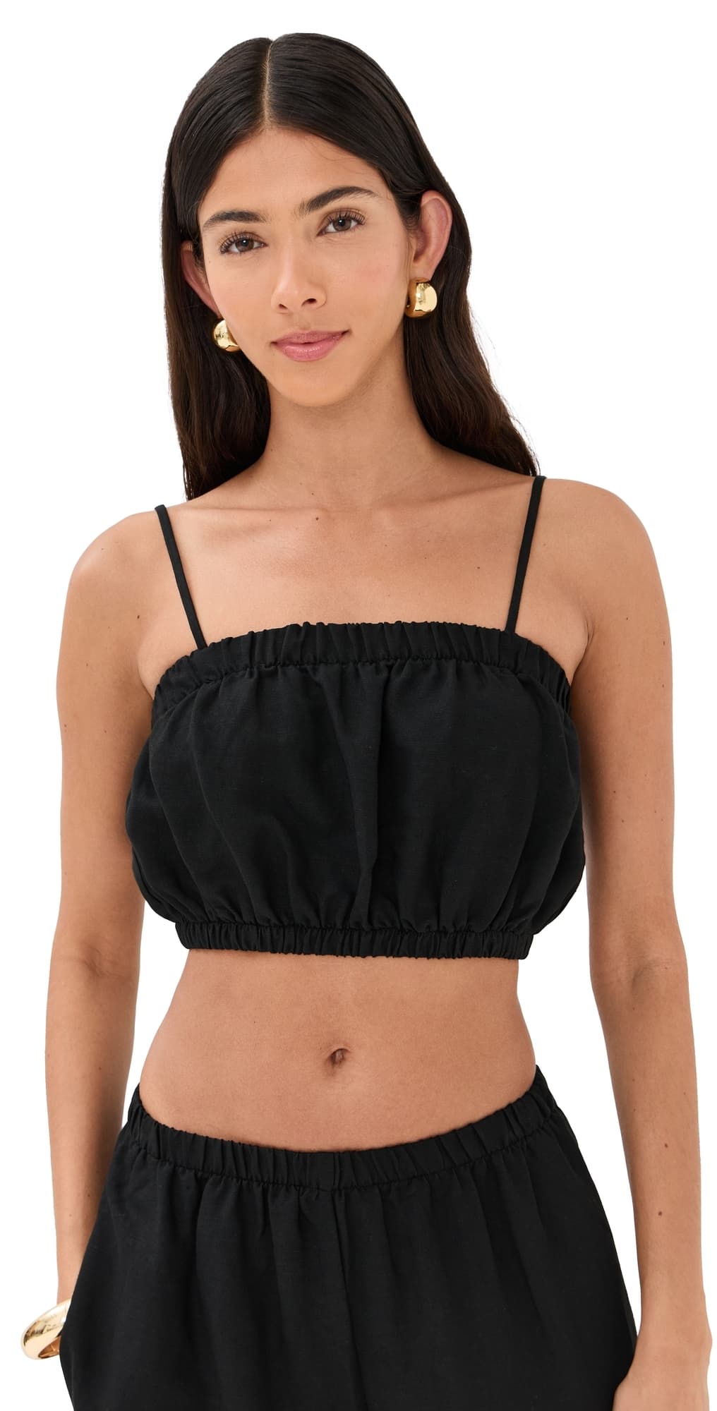 LE BOP Camille Cropped Linen Top Black
