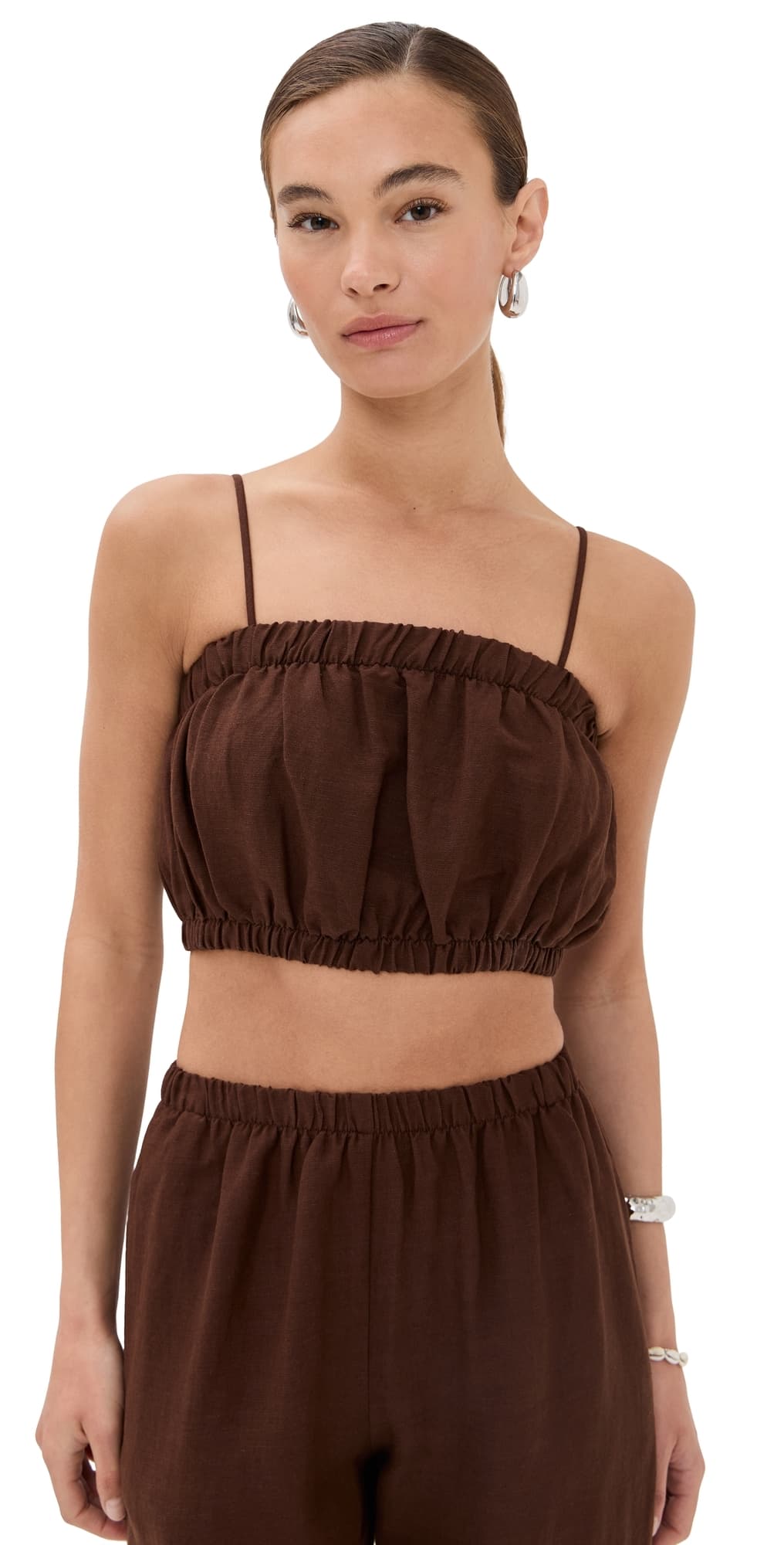LE BOP Camille Cropped Linen Top Chocolate