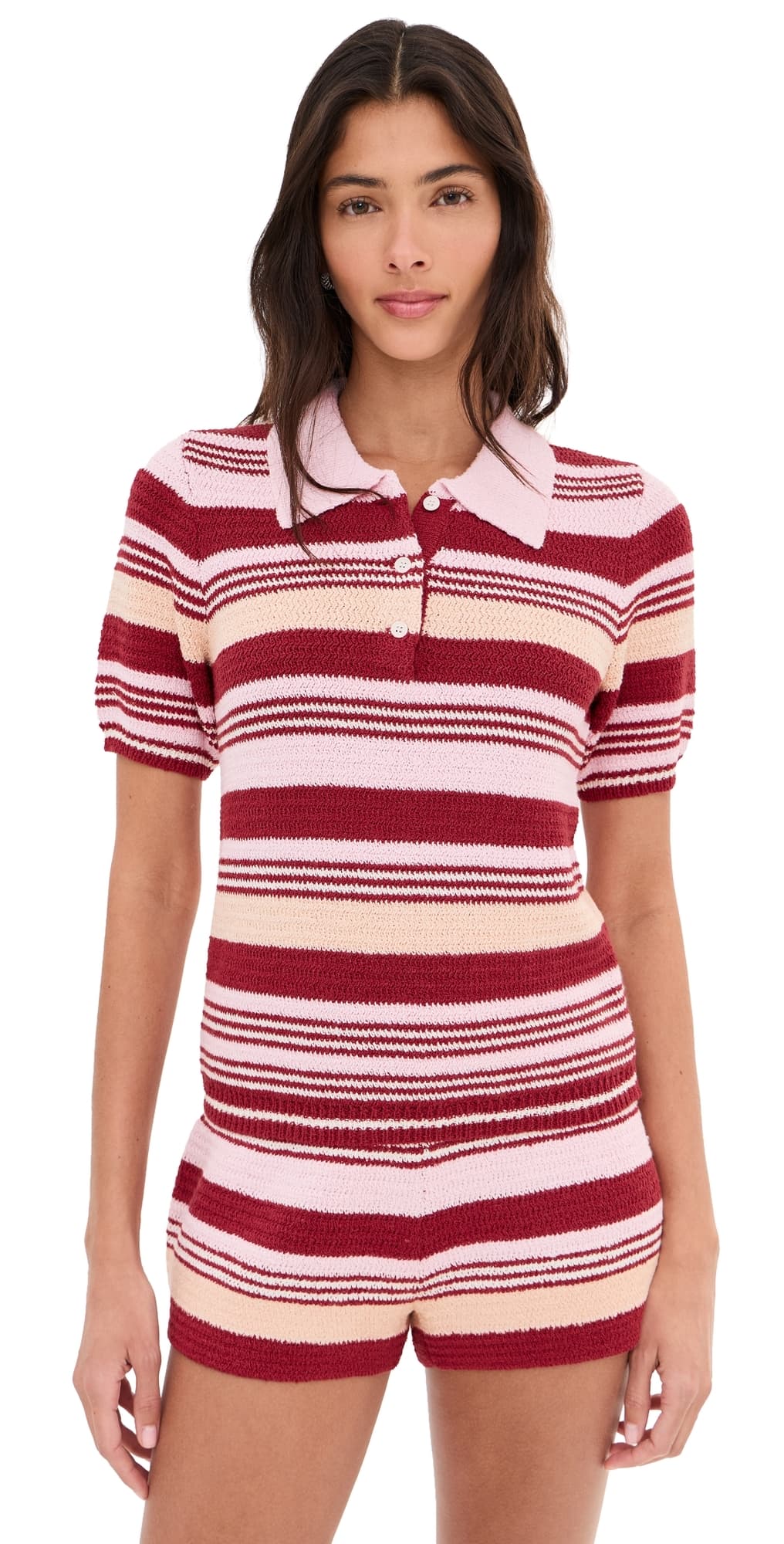 LE BOP Striped Boucle Polo Pink Multi