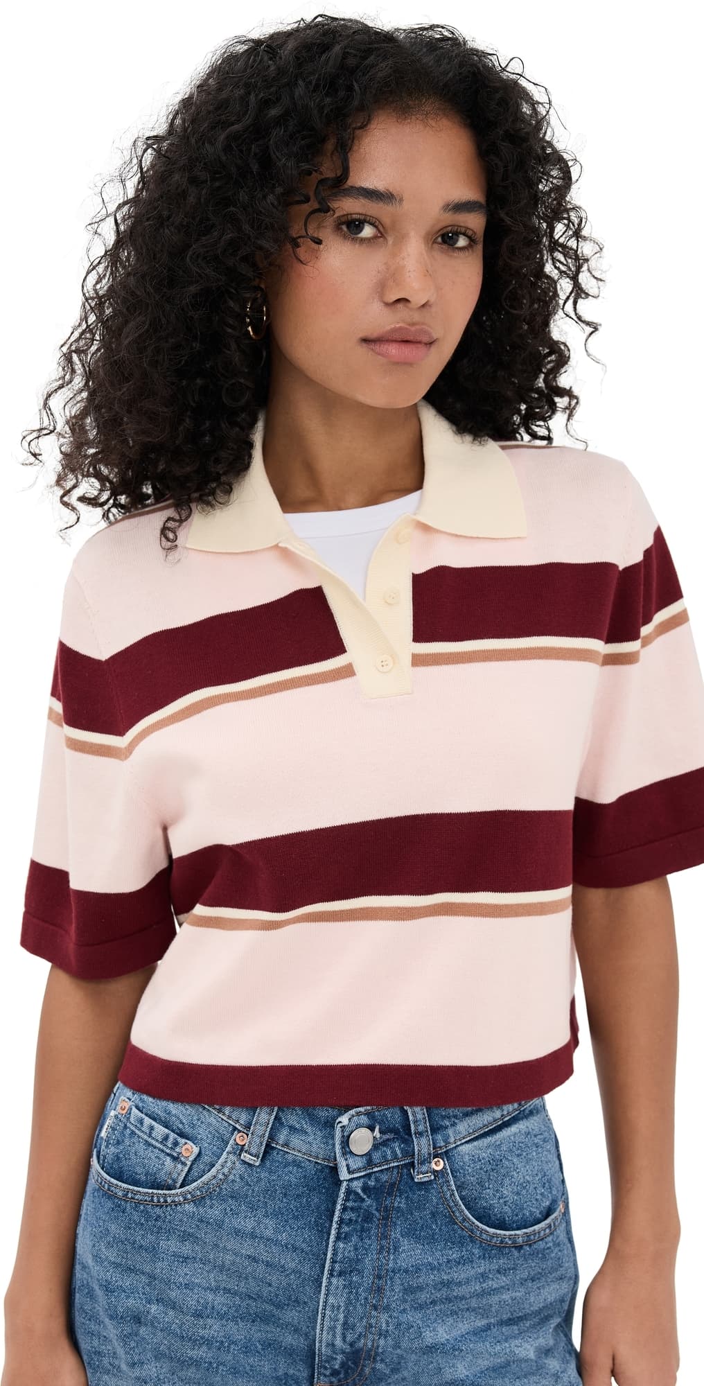 LE BOP Short Sleeve Striped Polo Light Pink Stripe