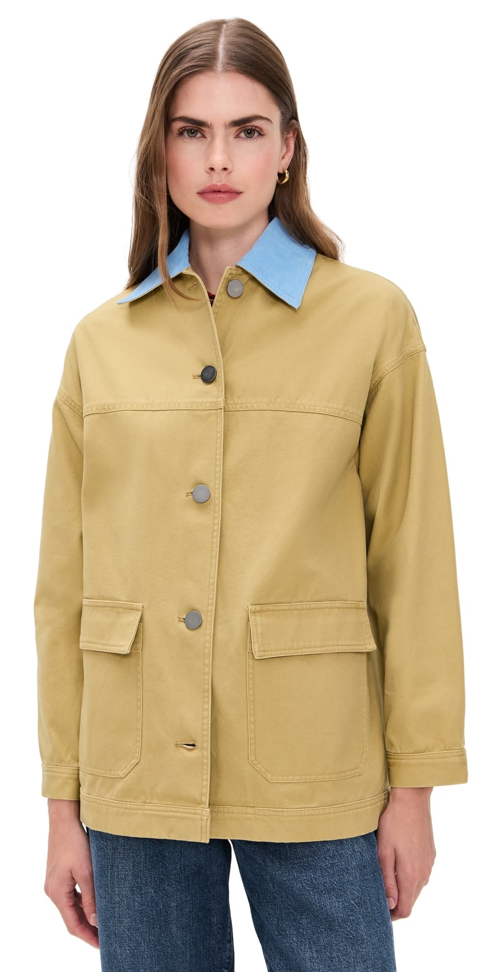 LE BOP Dree Mid- Length Oversized Barn Jacket Khaki