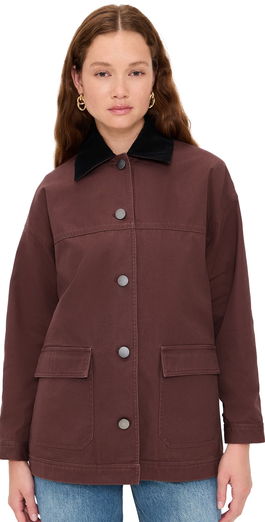 LE BOP Dree Mid- Length Oversized Barn Jacket Chocolate