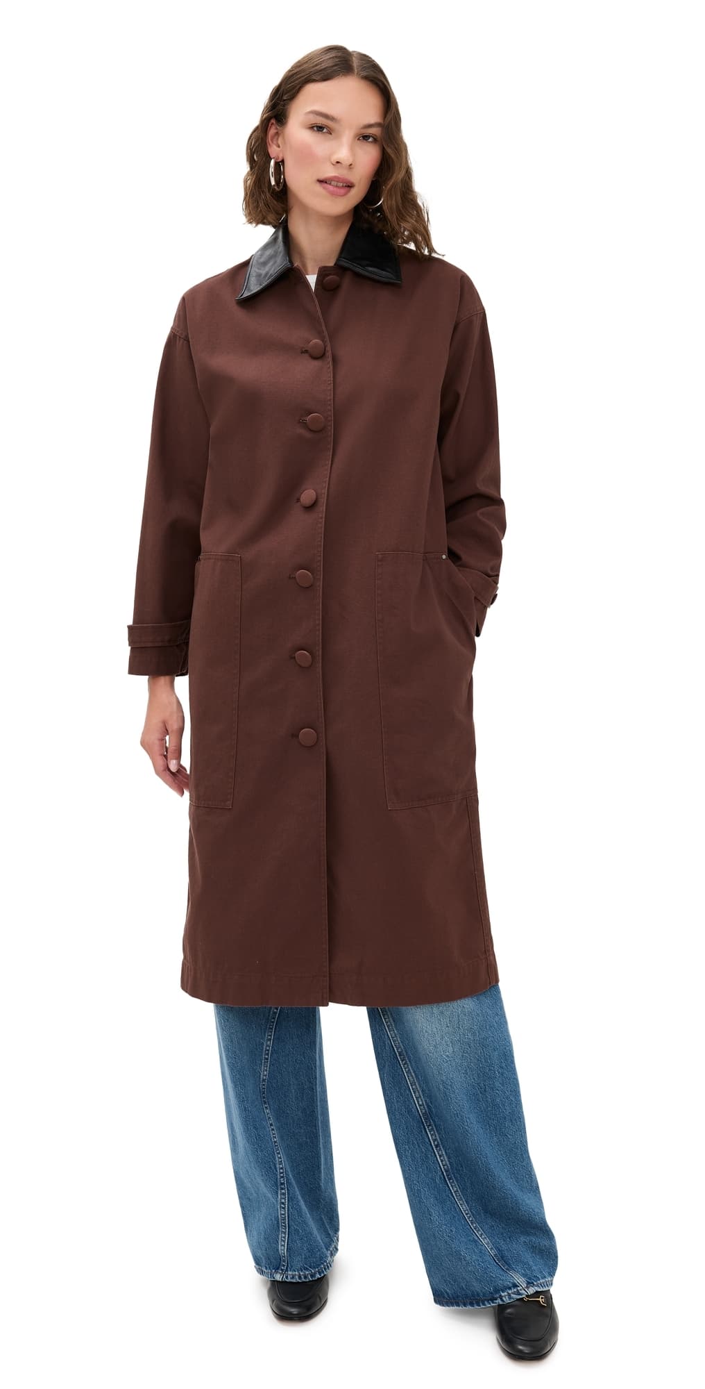 LE BOP Karla Long Oversized Utility Barn Jacket Chocolate