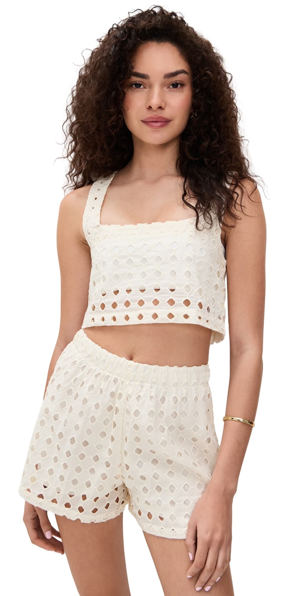 LE BOP Eyelet Desiree Cropped Tank Ivory