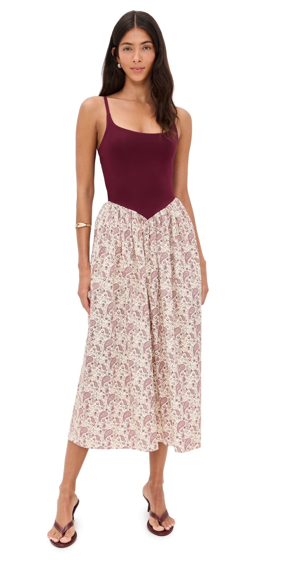 LE BOP Alix Mixed Fabric Tank Dress Burgundy Paisely