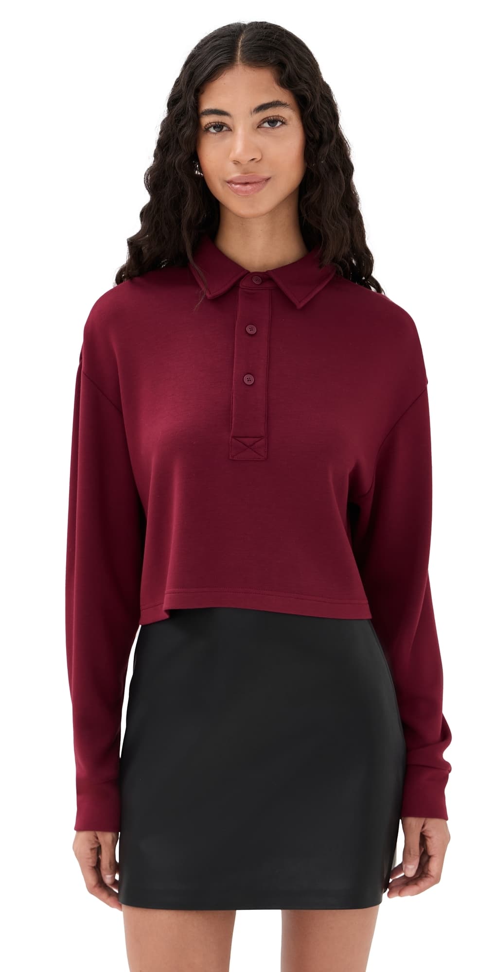 LE BOP Hayley Cropped Polo Merlot