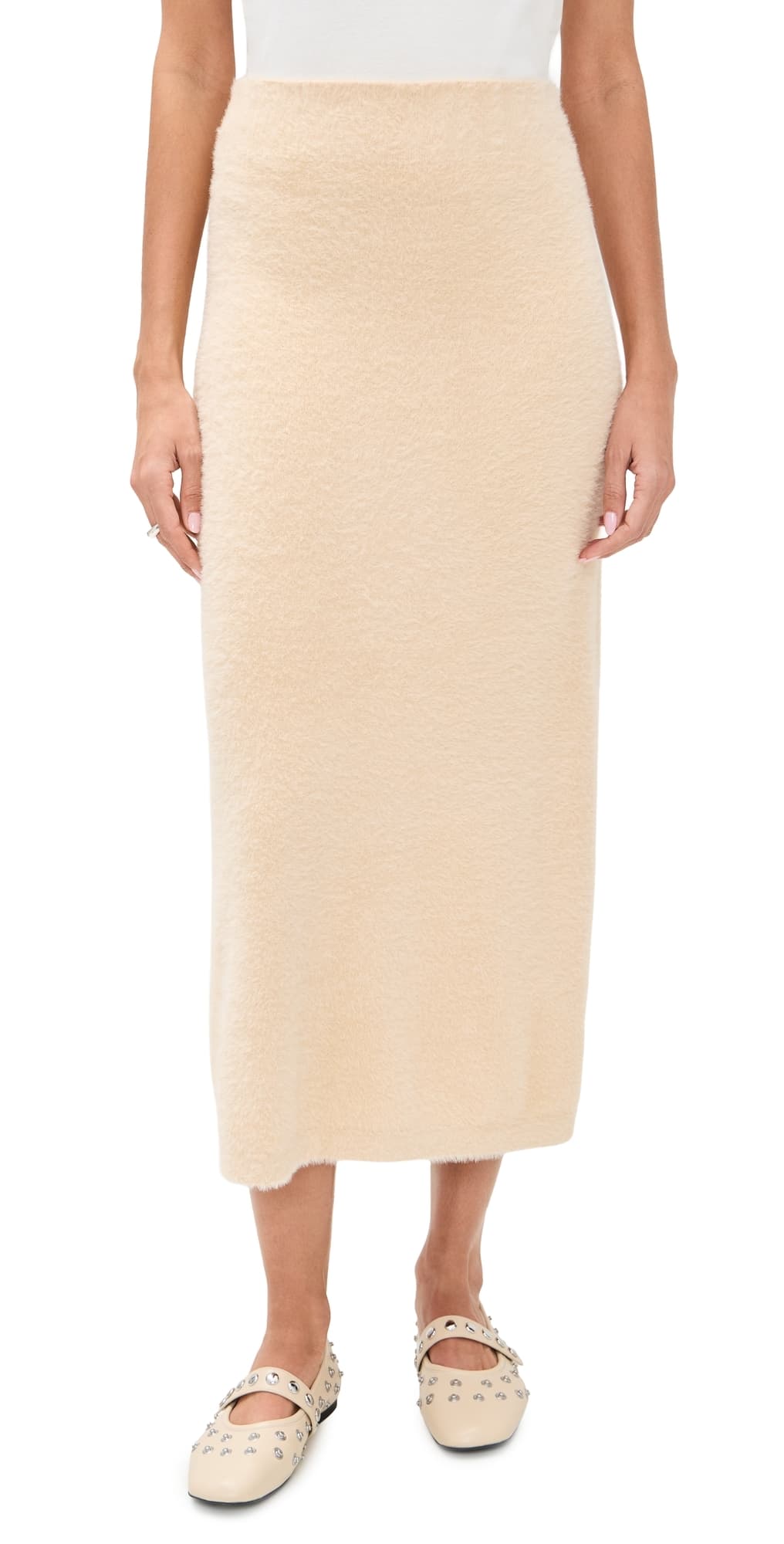 LE BOP Fuzzy Midi Skirt Oyster