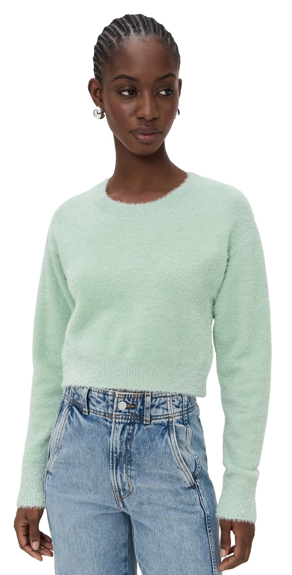 LE BOP Tinsel Cropped Sweater Mint