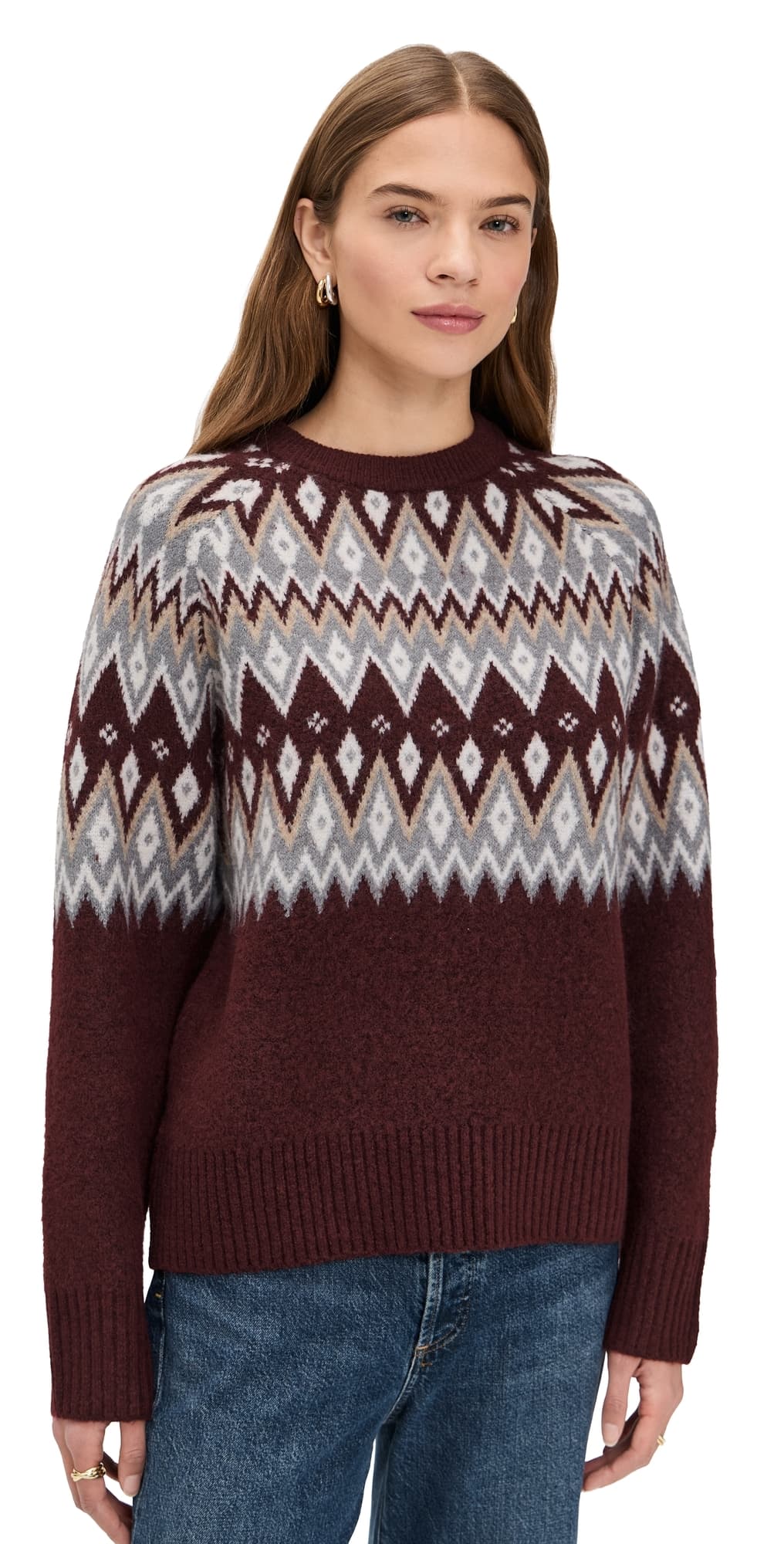 LE BOP Fair Isle Oversized Pullover Burgundy Multi