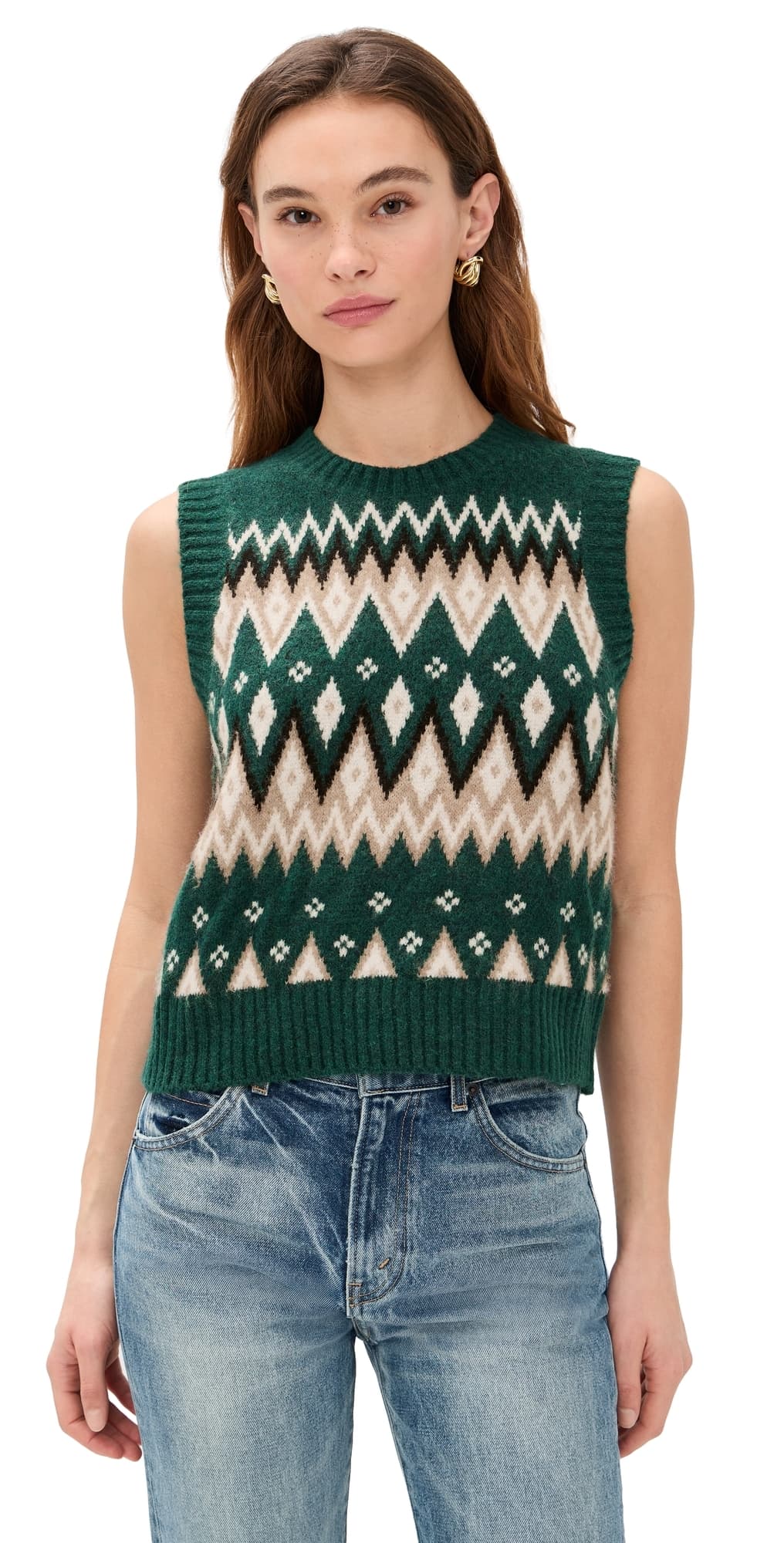LE BOP Fair Isle Vest Everglade Multi