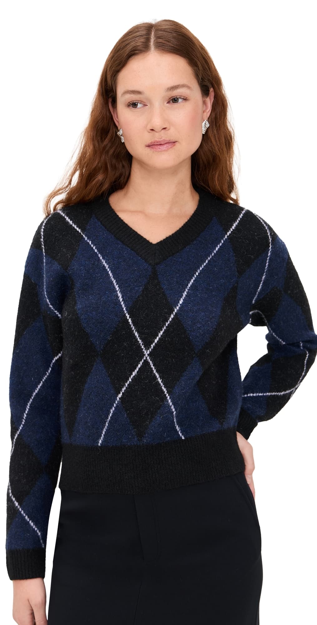 LE BOP Rae Arglye V Neck Sweater Navy Combo