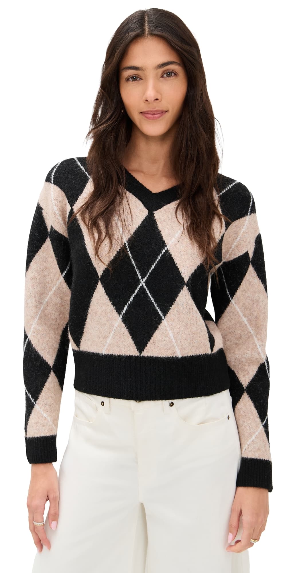 LE BOP Rae Arglye V Neck Sweater Oatmeal Combo