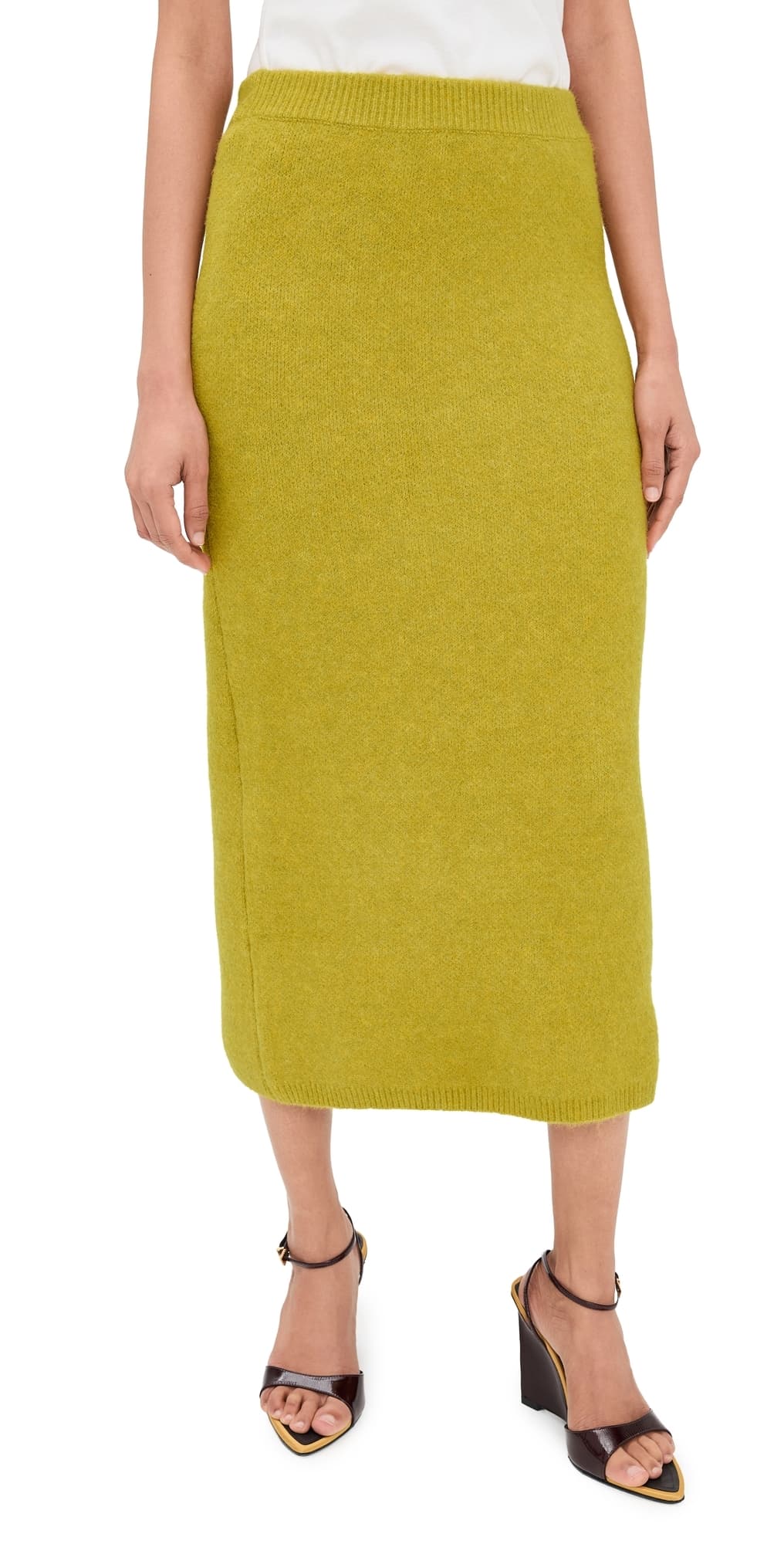LE BOP Ines Knit Midi Skirt Chartreuse