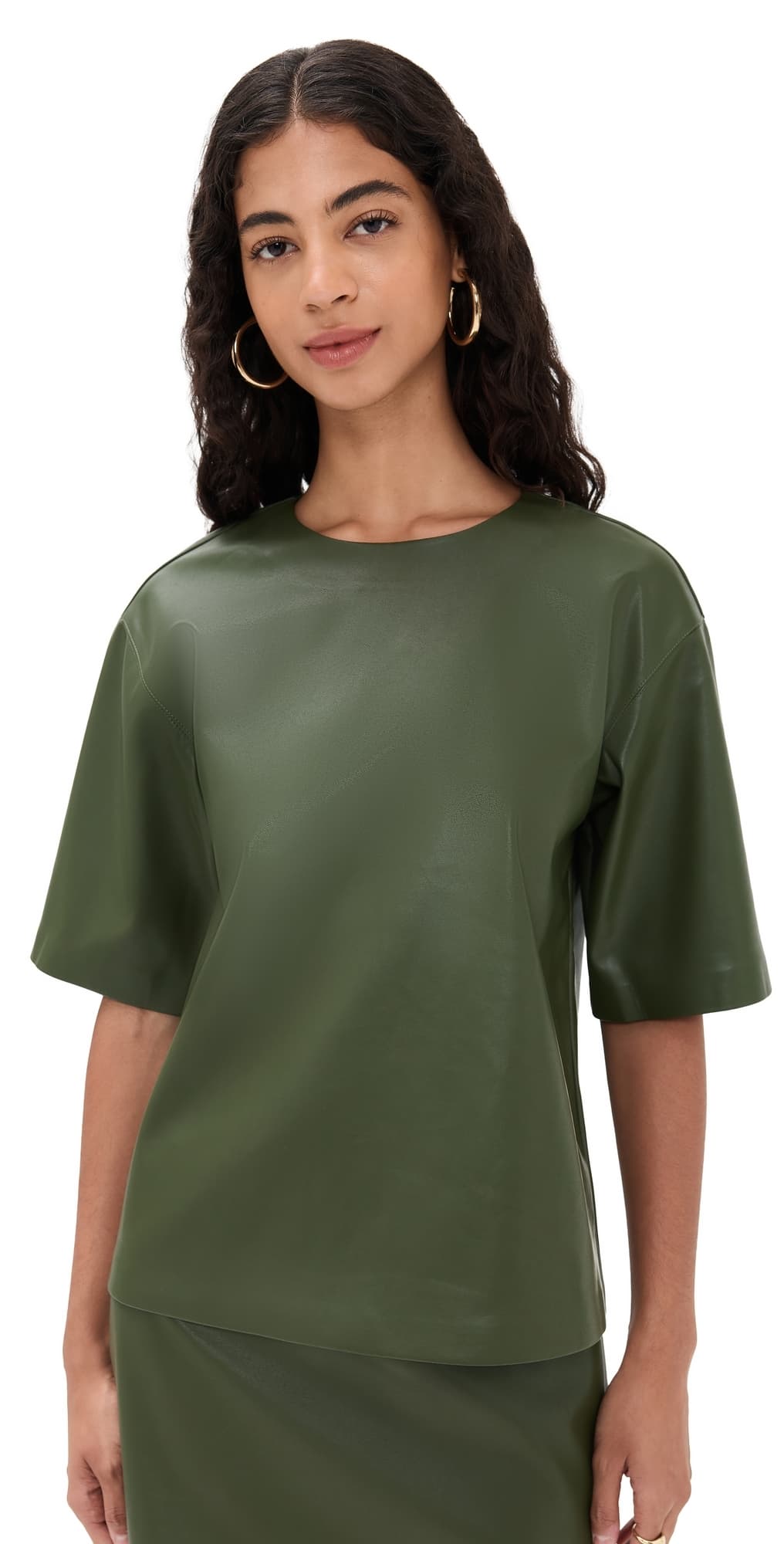 LE BOP Caroline Faux Leather Tee Dark Green