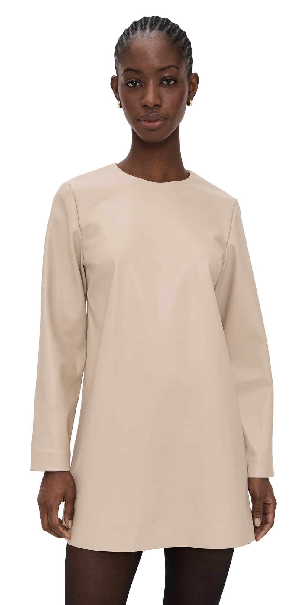 LE BOP Ophelia Faux Leather Mini Dress Sand