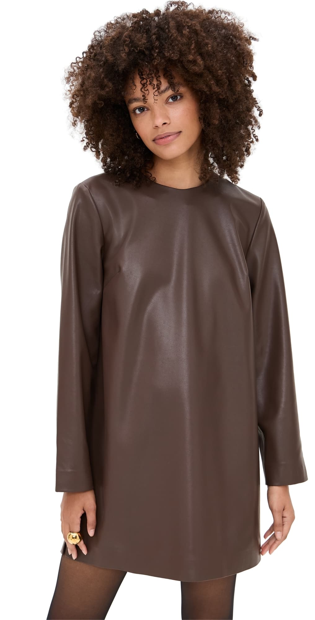 LE BOP Ophelia Faux Leather Mini Dress Coffee
