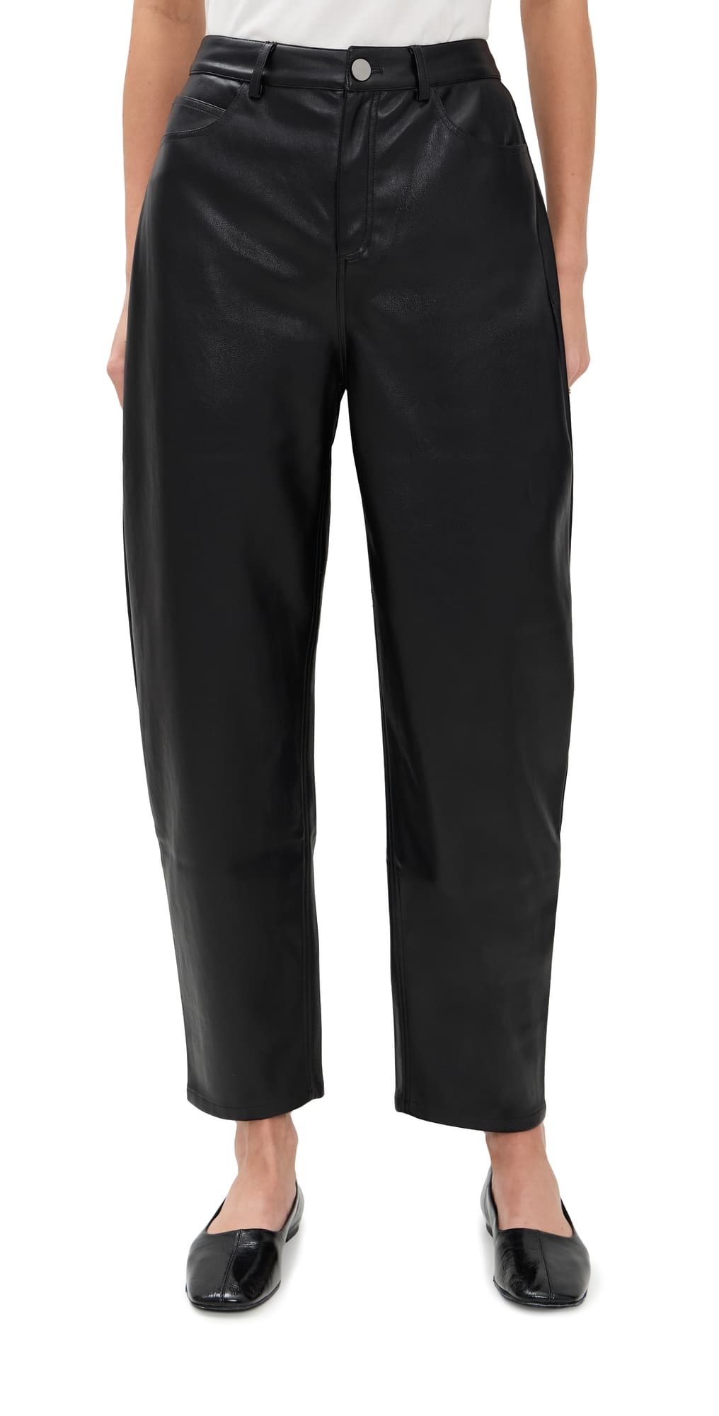 LE BOP Dakota Faux Leather Barrel Pants Black