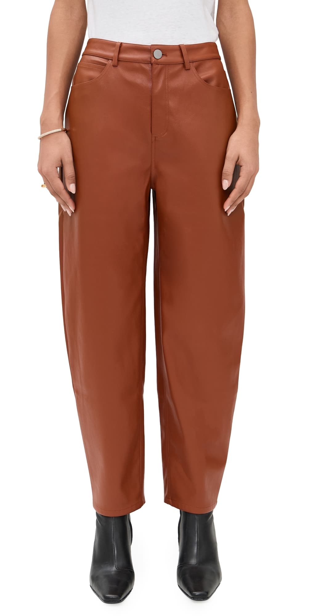LE BOP Dakota Faux Leather Barrel Pants Cognac