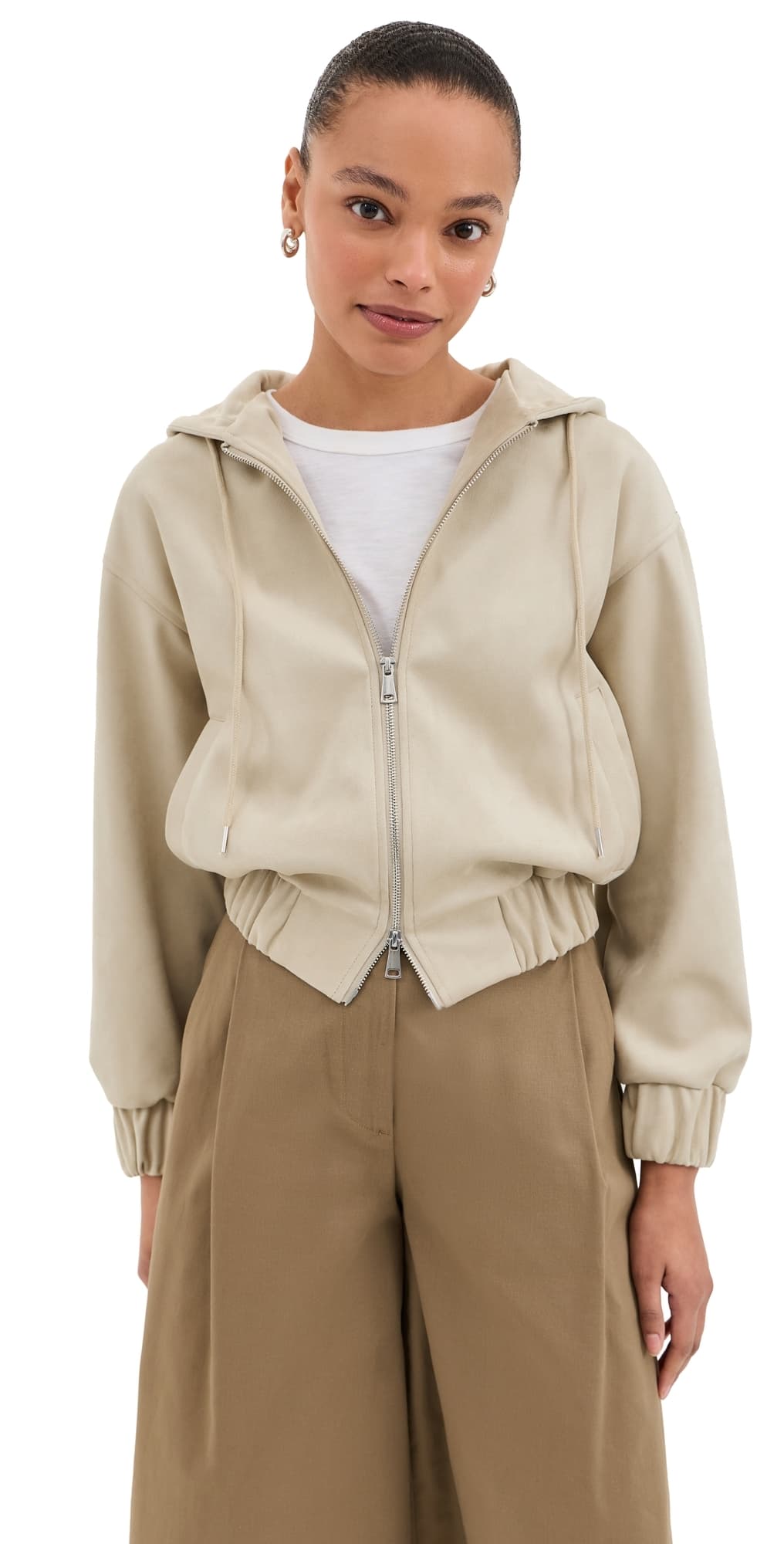 LE BOP Mabel Faux Suede Hoodie Feather Grey