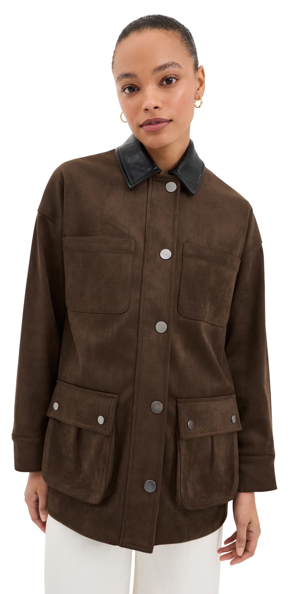 LE BOP Rowan Faux Suede Utility Jacket Coffee