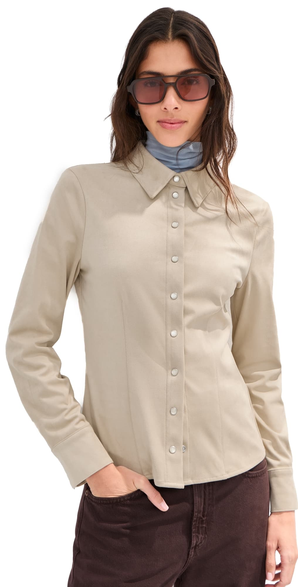 LE BOP Jolene Faux Suede Shirt Feather Grey