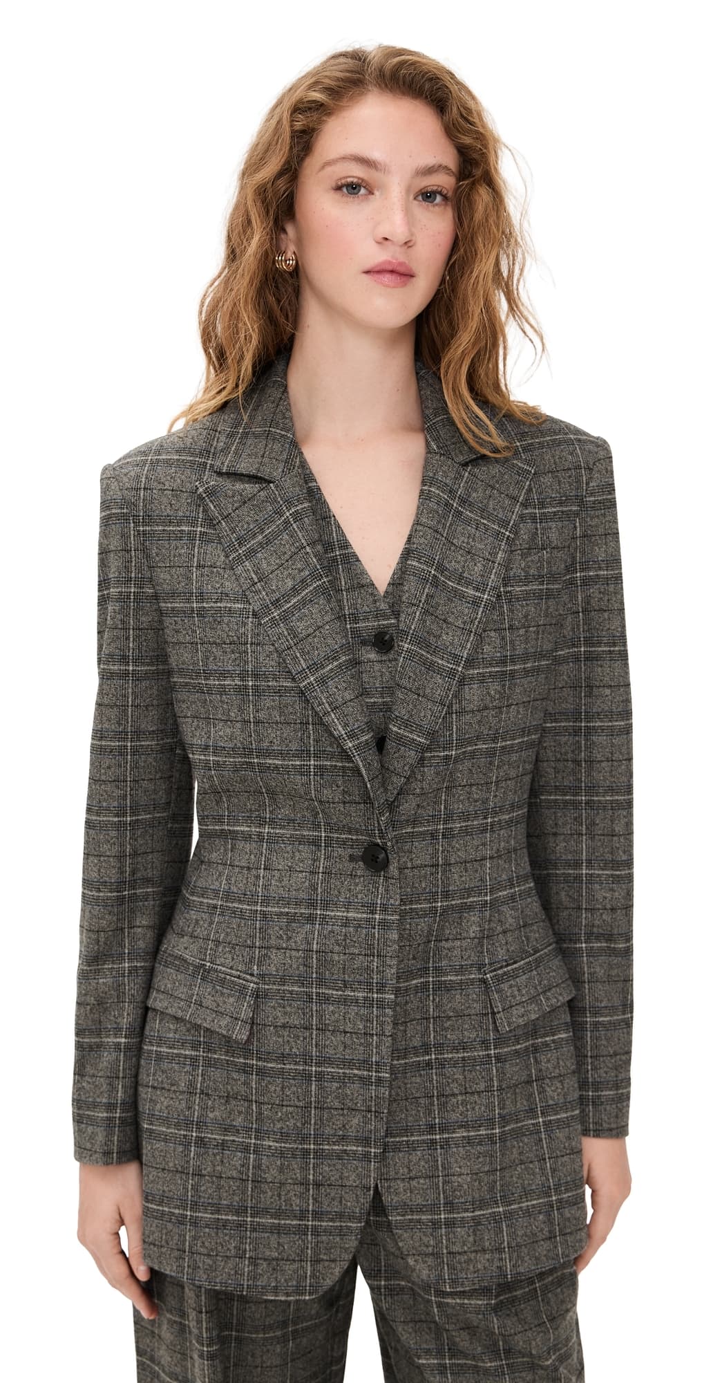 LE BOP Quinn Hourglass Blazer Blue Grey Plaid