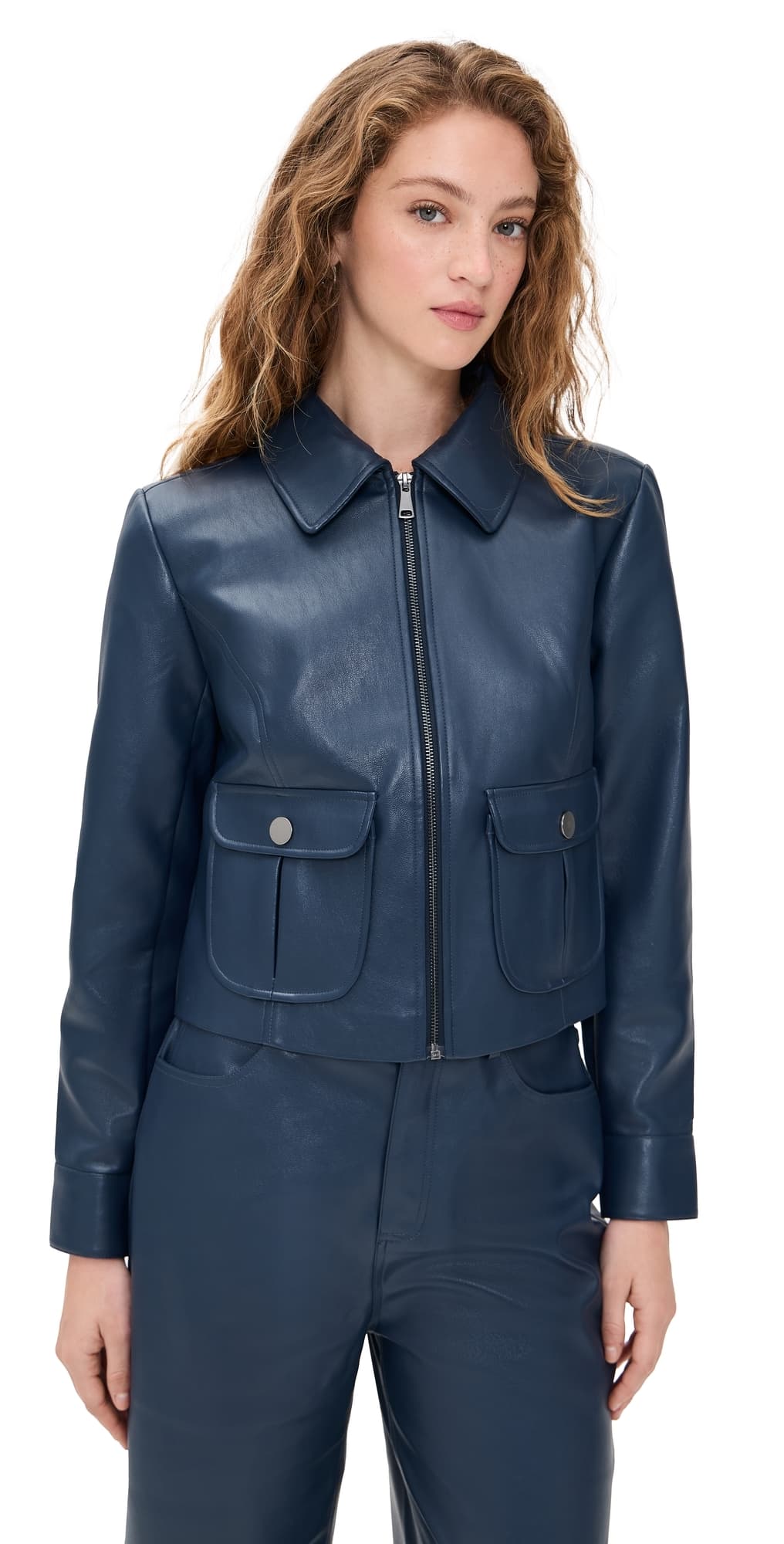 LE BOP Harper Faux Leather Jacket Midnight Navy