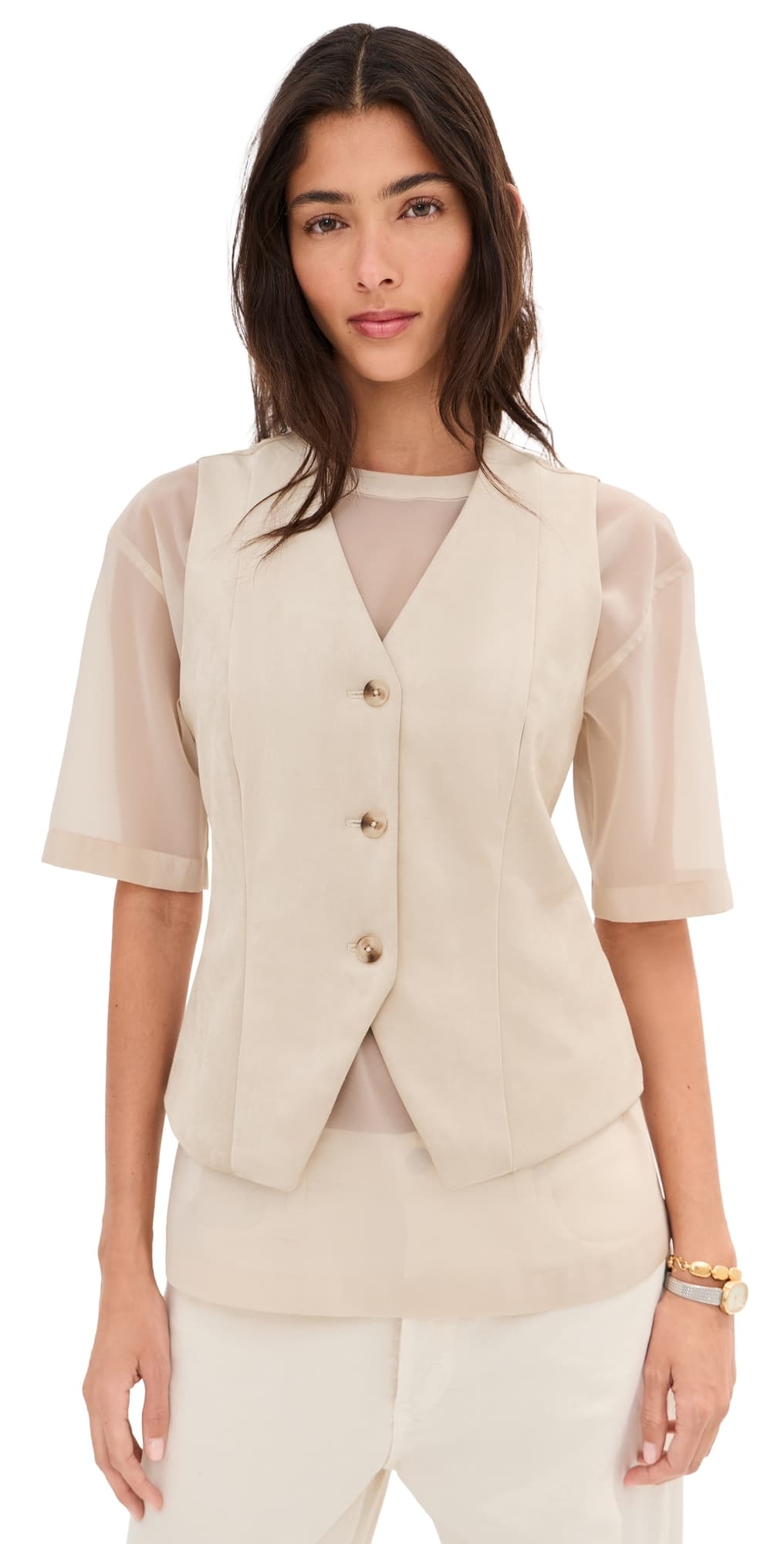 LE BOP Lottie Faux Suede Vest Feather Grey