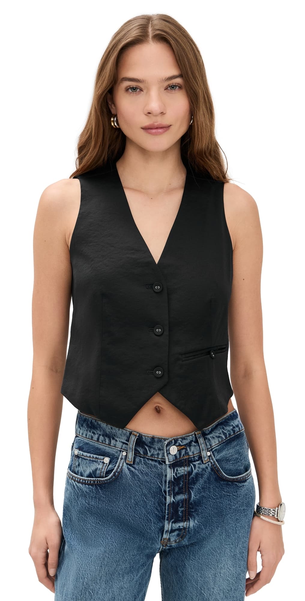 LE BOP Simone Satin Vest Black