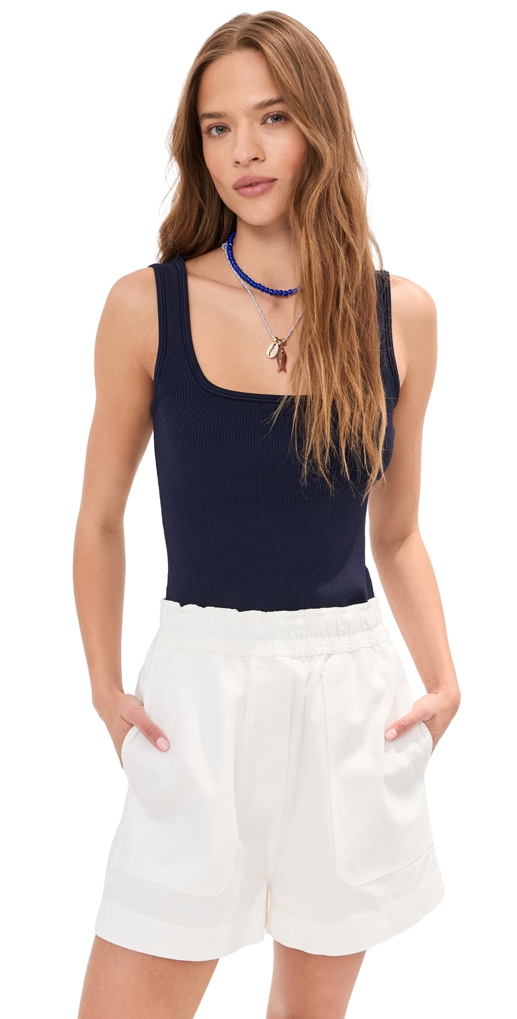 LE BOP Lucie Ringer Cropped Tank Navy