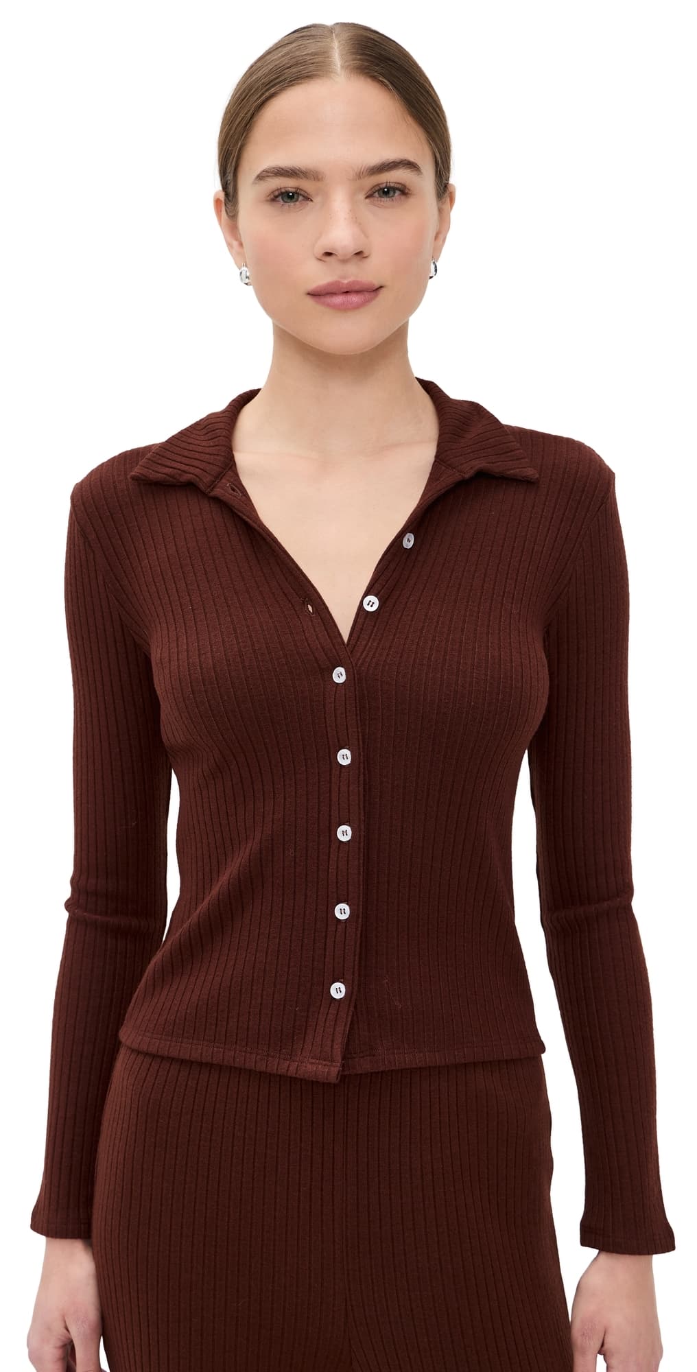 LE BOP Mia Ribbed Cardigan Chocolate