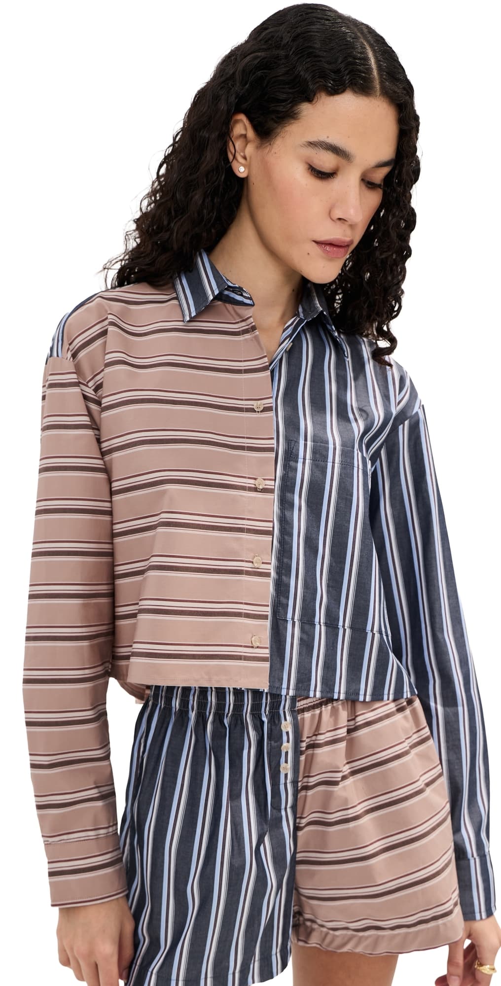 LE BOP Collins Button Down Shirt Denim/Khaki Stripe