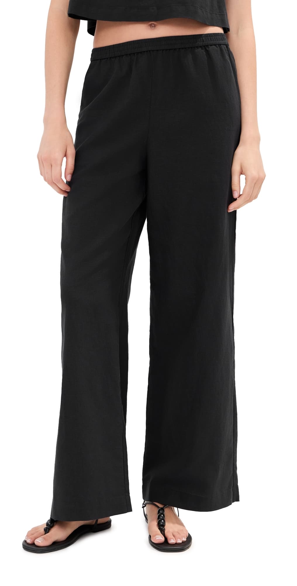 LE BOP Margot Linen Wide Leg Pants Black