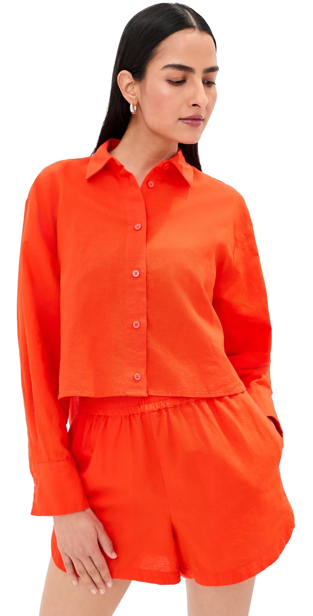 LE BOP Felicity Boxy Cropped Linen Button Down Clam Bake