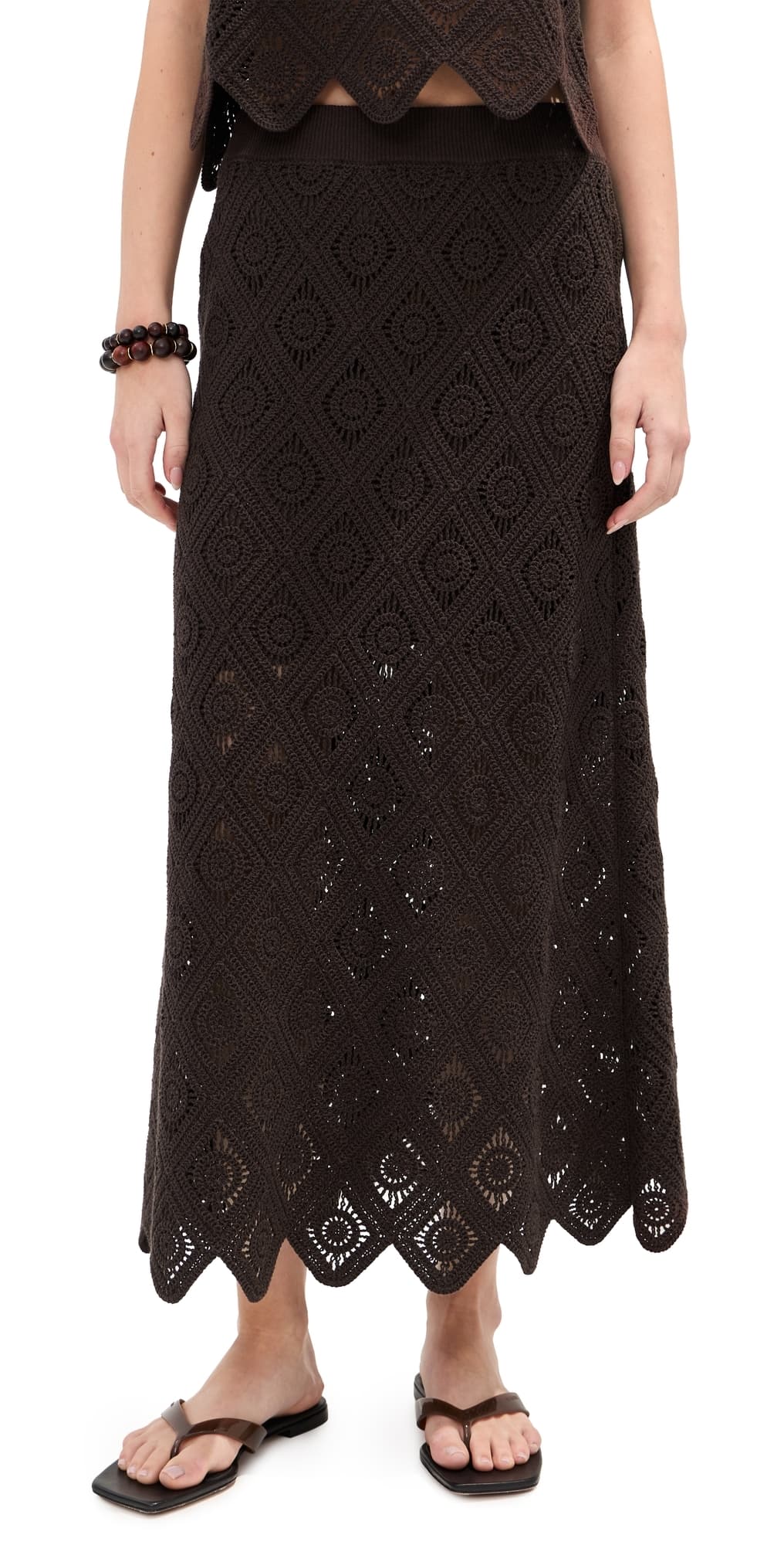 LE BOP Ora Crochet Midi Skirt Chocolate