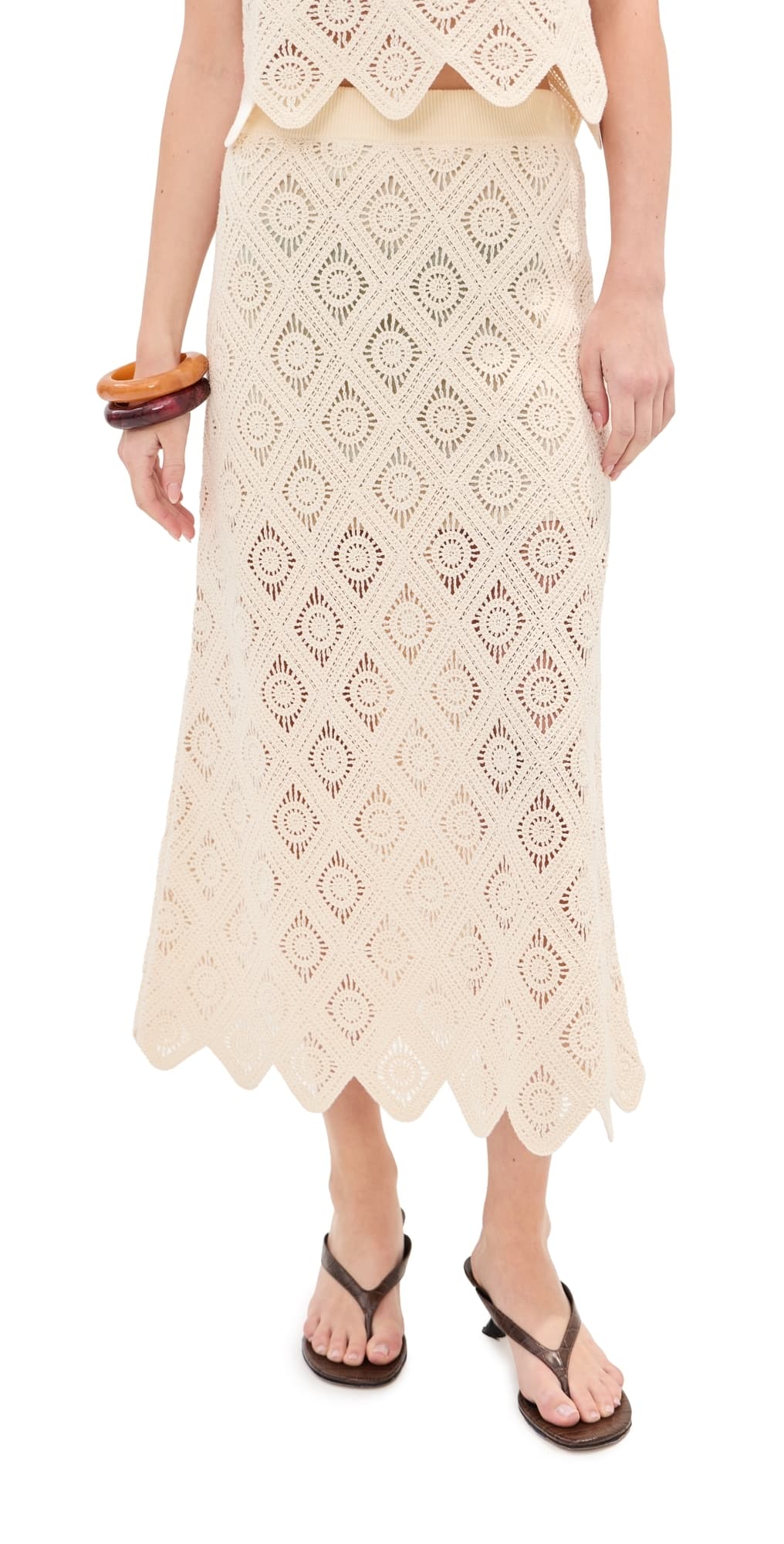 LE BOP Ora Crochet Midi Skirt Ivory