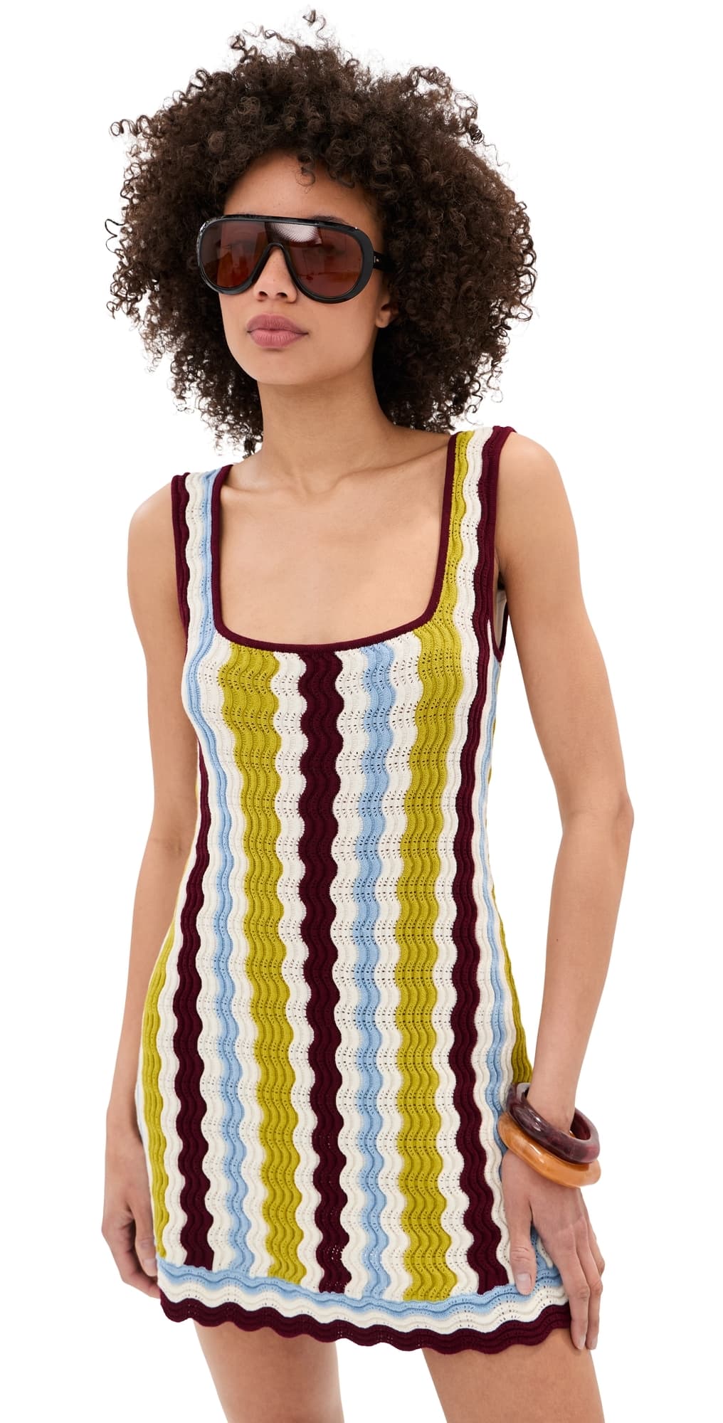 LE BOP Nadia Wavy Stripe Mini Dress Citrine Stripe